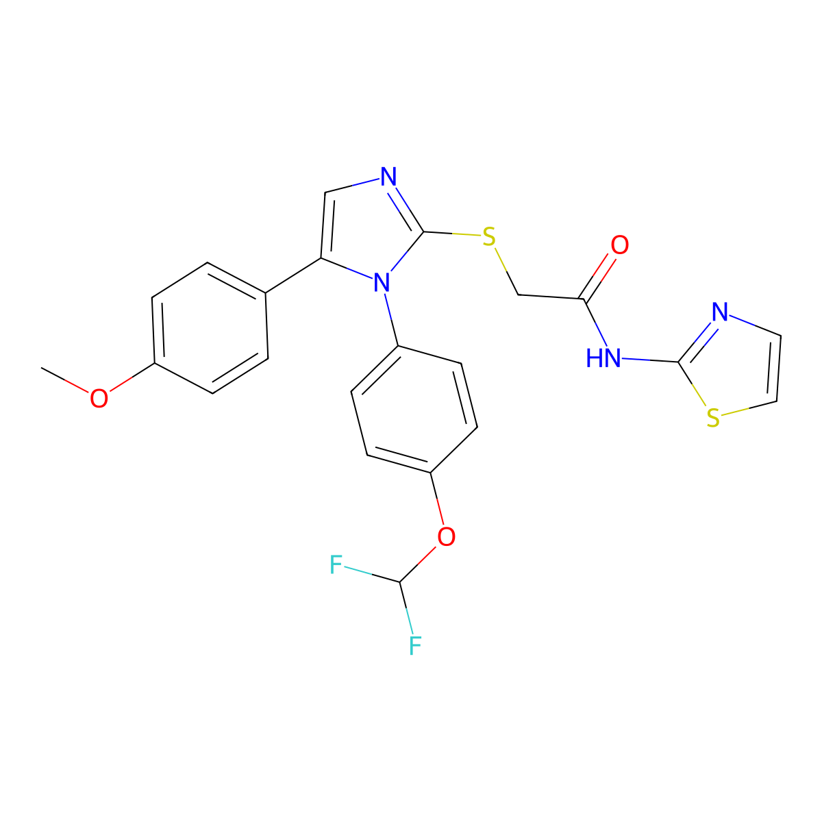 2-((1-(4-(difluoromethoxy)phenyl)-5-(4-methoxyphenyl)-1H-imidazol-2-yl)thio)-N-(thiazol-2-yl)acetamide molecular structure, CAS 1226438-82-9