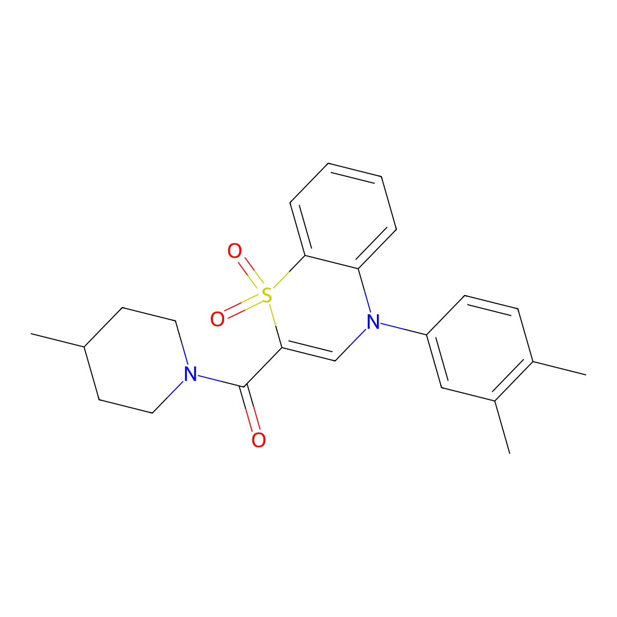 4-(3,4-dimethylphenyl)-2-(4-methylpiperidine-1-carbonyl)-4H-1lambda6,4-benzothiazine-1,1-dione molecular structure, CAS 1226438-84-1