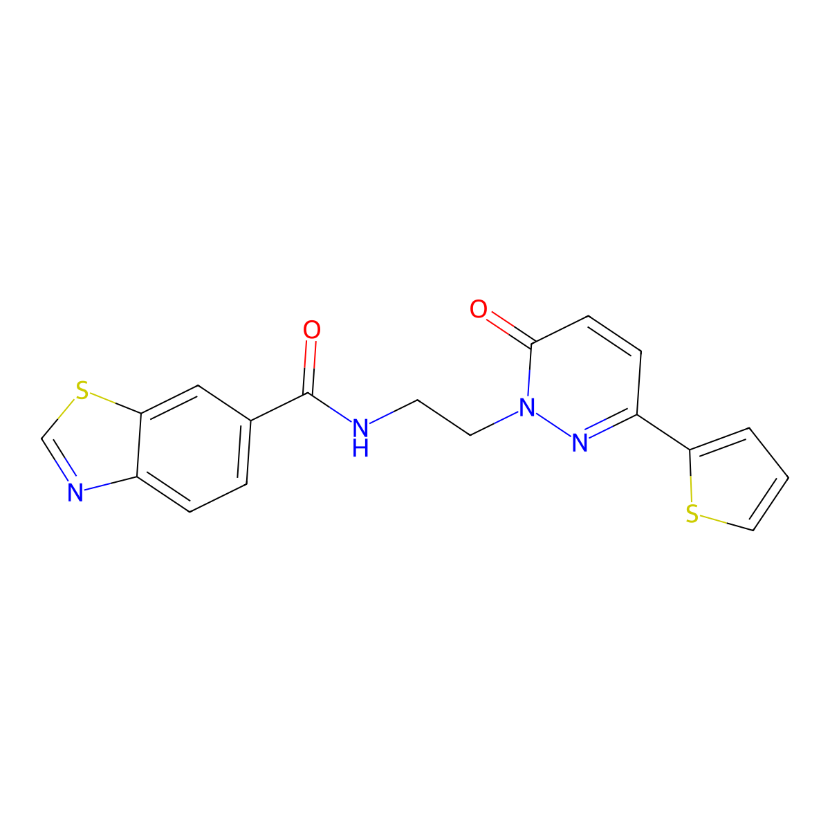 N-(2-(6-oxo-3-(thiophen-2-yl)pyridazin-1(6H)-yl)ethyl)benzo[d]thiazole-6-carboxamide molecular structure, CAS 1226438-95-4