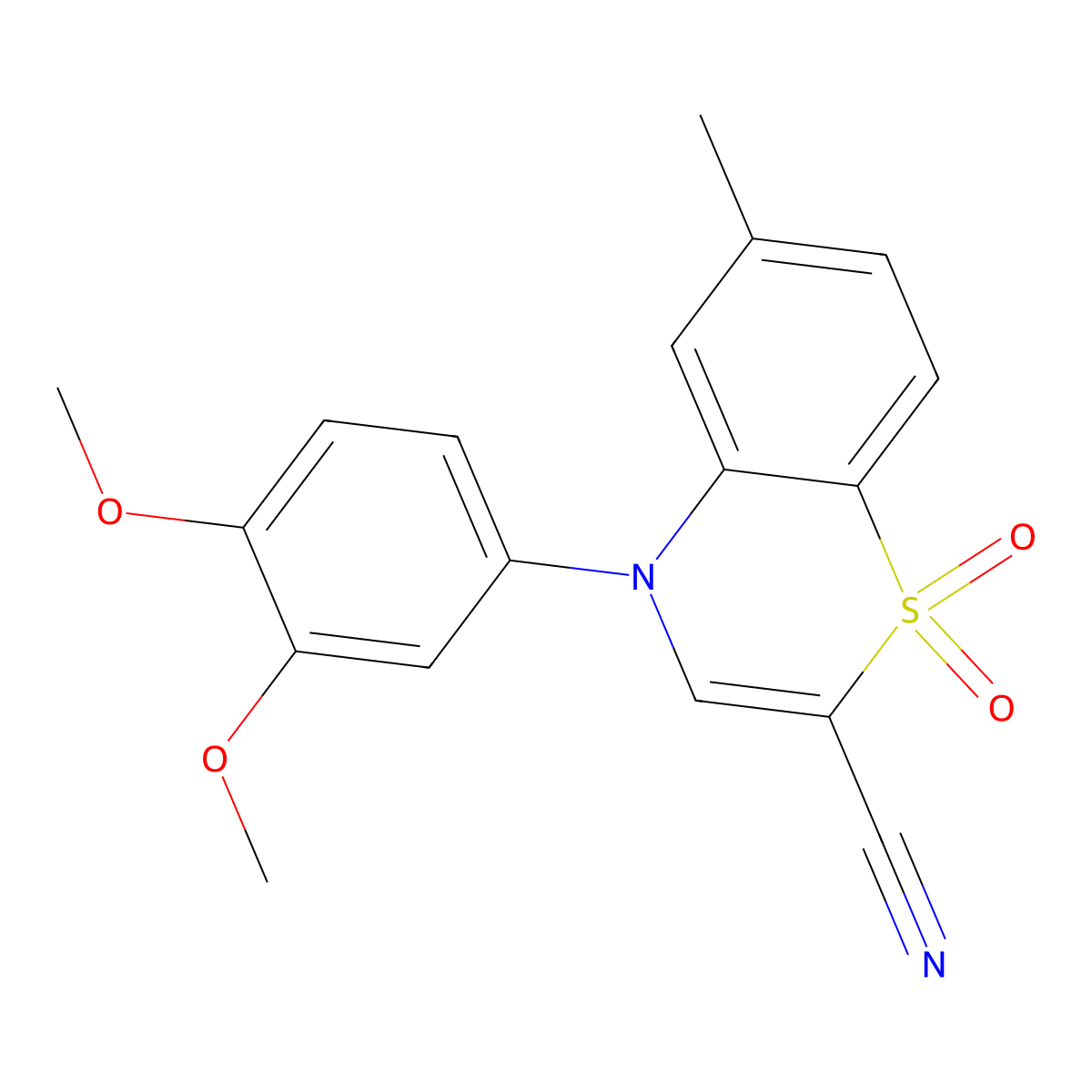 4-(3,4-dimethoxyphenyl)-6-methyl-4H-1,4-benzothiazine-2-carbonitrile 1,1-dioxide molecular structure, CAS 1226438-96-5