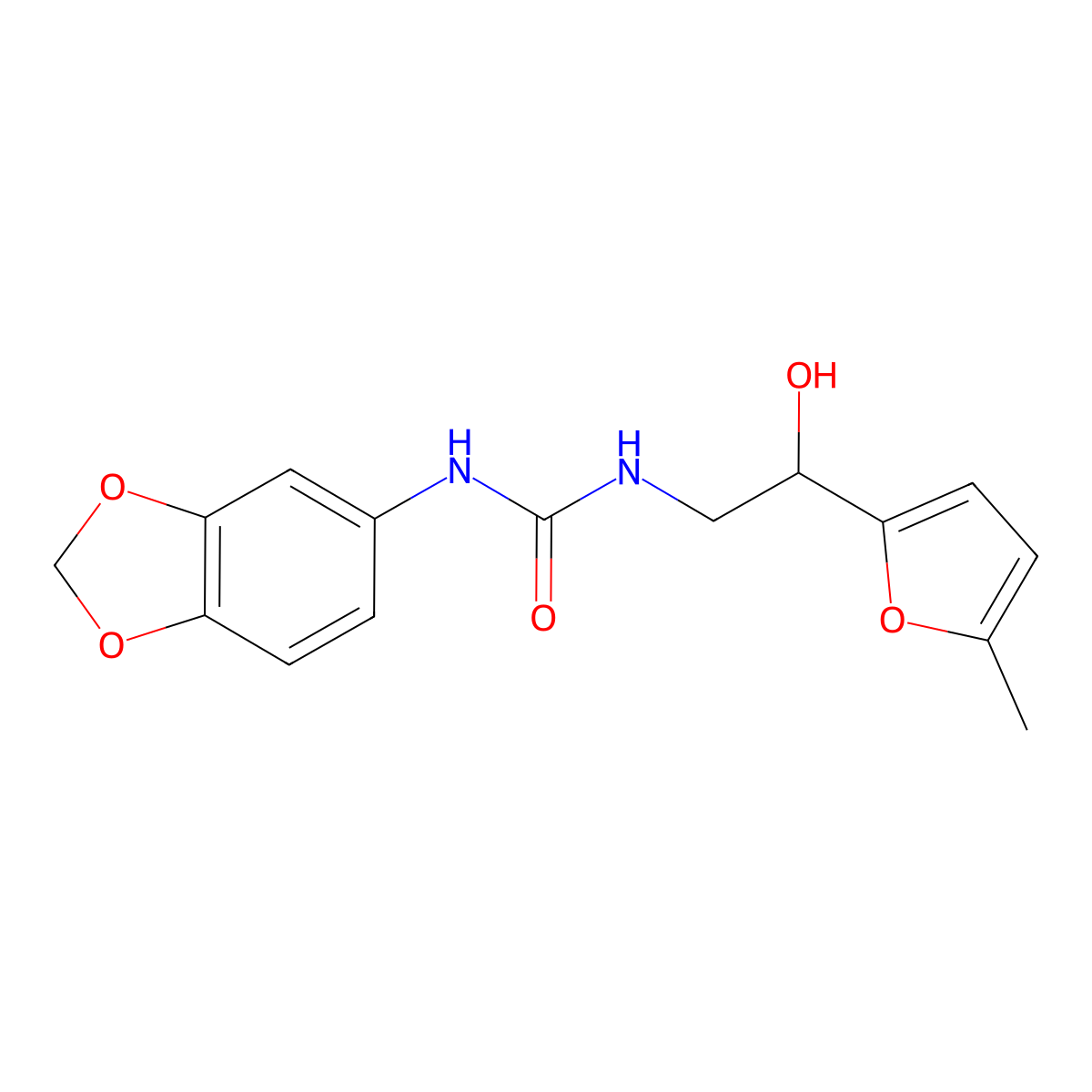 1-(Benzo[d][1,3]dioxol-5-yl)-3-(2-hydroxy-2-(5-methylfuran-2-yl)ethyl)urea molecular structure, CAS 1226439-06-0