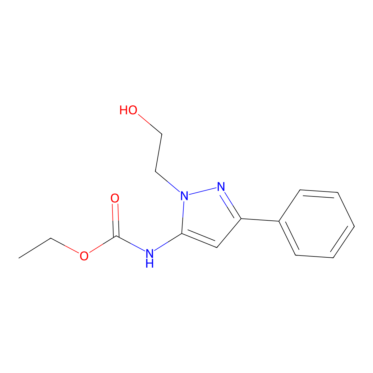 ethyl (1-(2-hydroxyethyl)-3-phenyl-1H-pyrazol-5-yl)carbamate molecular structure, CAS 1226439-09-3