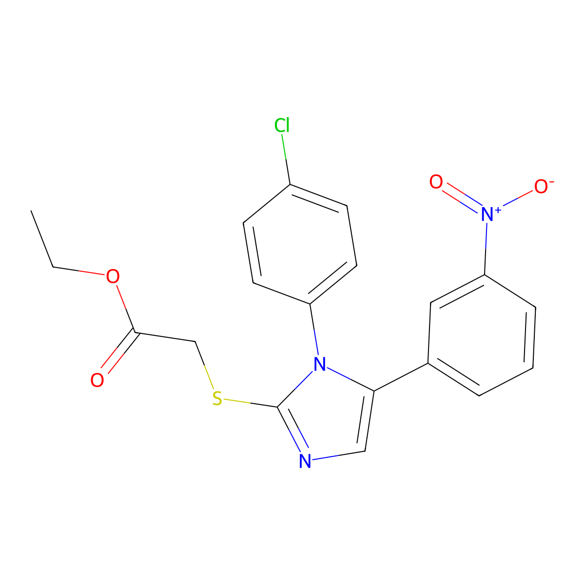 ethyl 2-((1-(4-chlorophenyl)-5-(3-nitrophenyl)-1H-imidazol-2-yl)thio)acetate molecular structure, CAS 1226439-11-7