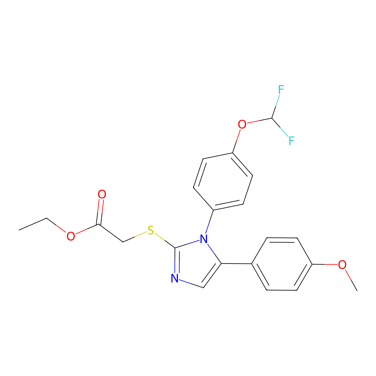 ethyl 2-((1-(4-(difluoromethoxy)phenyl)-5-(4-methoxyphenyl)-1H-imidazol-2-yl)thio)acetate molecular structure, CAS 1226439-12-8