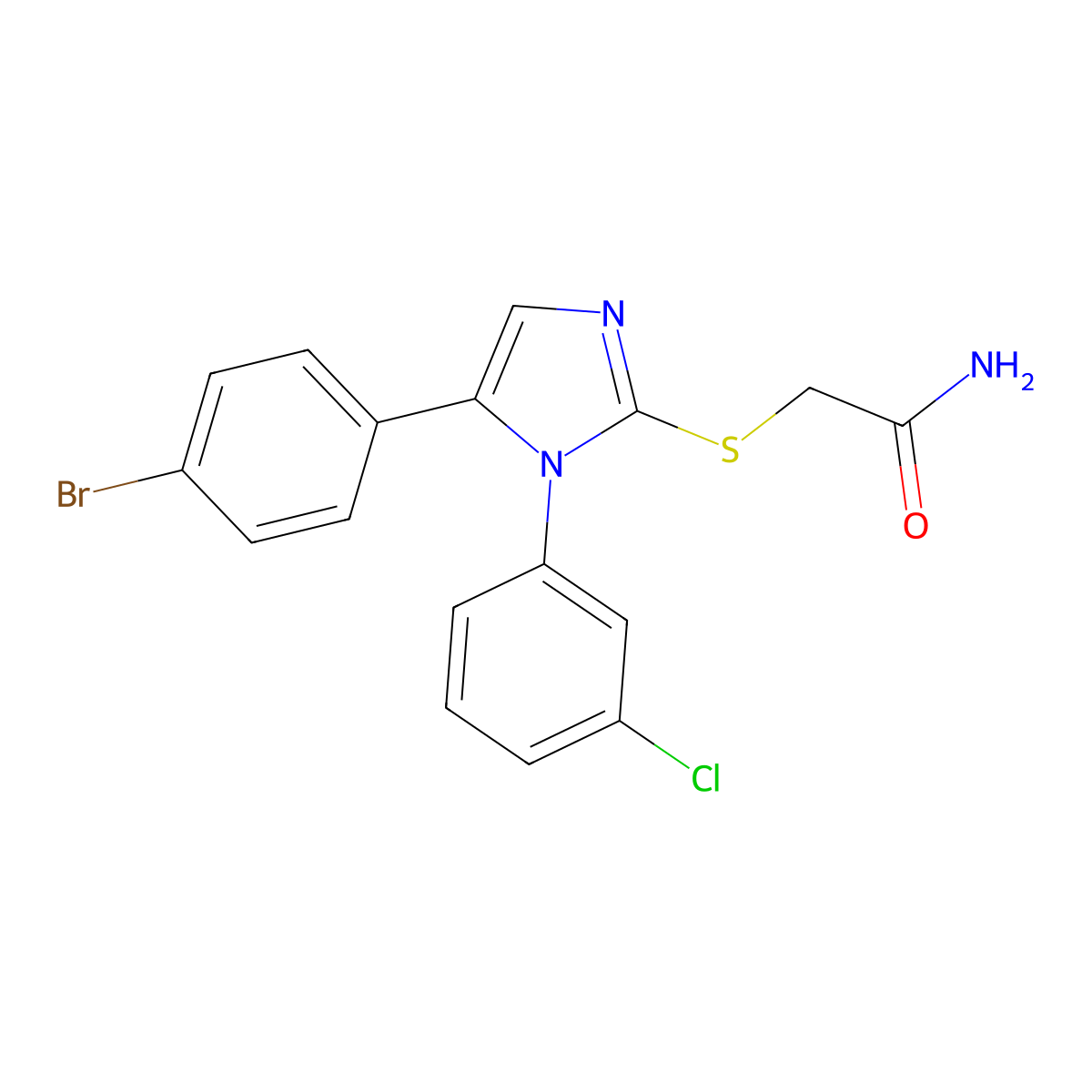 2-((5-(4-bromophenyl)-1-(3-chlorophenyl)-1H-imidazol-2-yl)thio)acetamide molecular structure, CAS 1226439-14-0