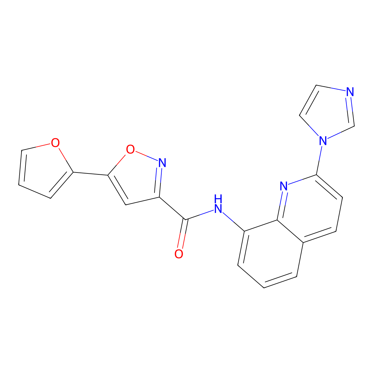 N-(2-(1H-imidazol-1-yl)quinolin-8-yl)-5-(furan-2-yl)isoxazole-3-carboxamide molecular structure, CAS 1226439-17-3