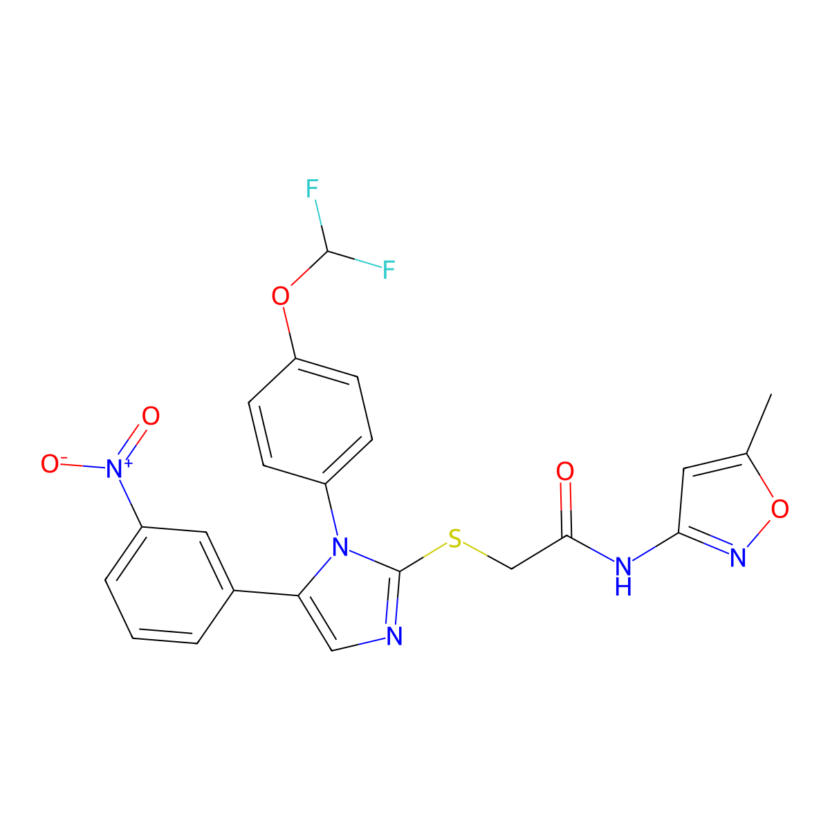 2-((1-(4-(difluoromethoxy)phenyl)-5-(3-nitrophenyl)-1H-imidazol-2-yl)thio)-N-(5-methylisoxazol-3-yl)acetamide molecular structure, CAS 1226439-18-4