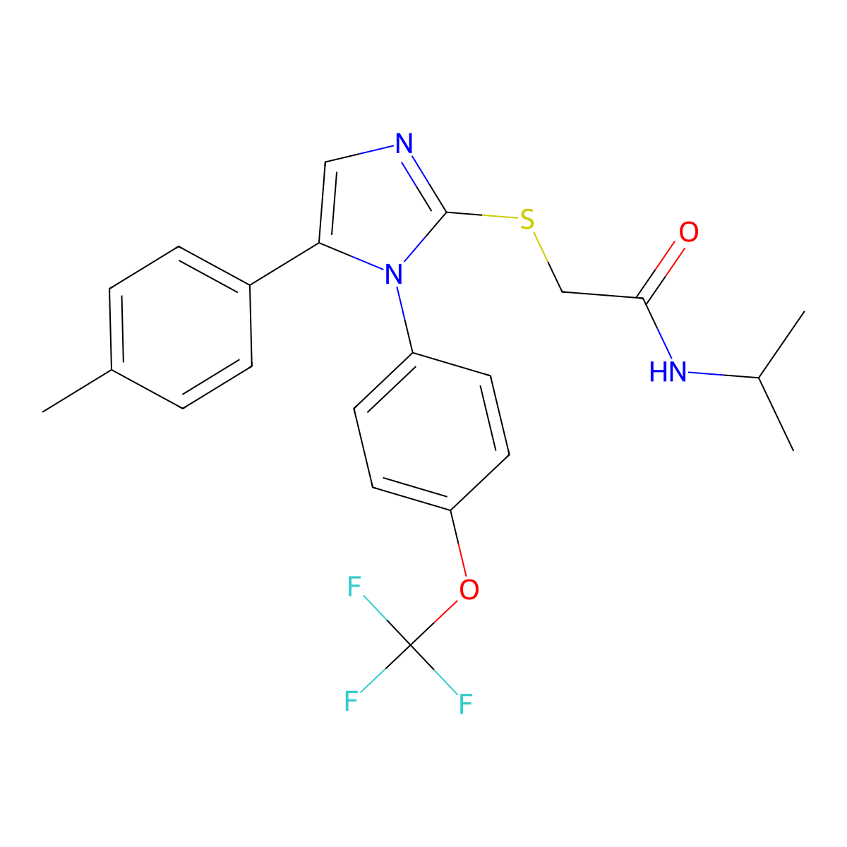 N-isopropyl-2-((5-(p-tolyl)-1-(4-(trifluoromethoxy)phenyl)-1H-imidazol-2-yl)thio)acetamide molecular structure, CAS 1226439-32-2