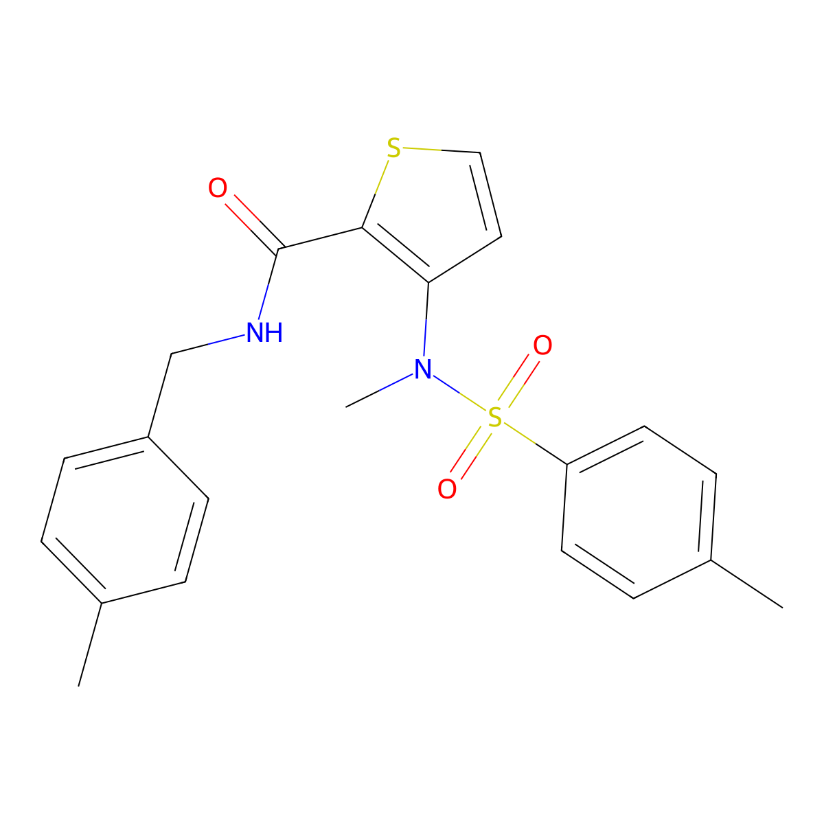 N-(4-methylbenzyl)-3-{methyl[(4-methylphenyl)sulfonyl]amino}thiophene-2-carboxamide molecular structure, CAS 1226439-33-3