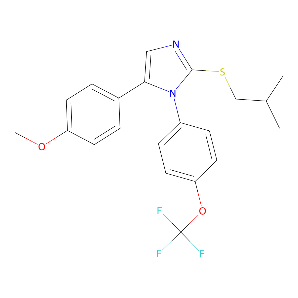 2-(isobutylthio)-5-(4-methoxyphenyl)-1-(4-(trifluoromethoxy)phenyl)-1H-imidazole molecular structure, CAS 1226439-35-5