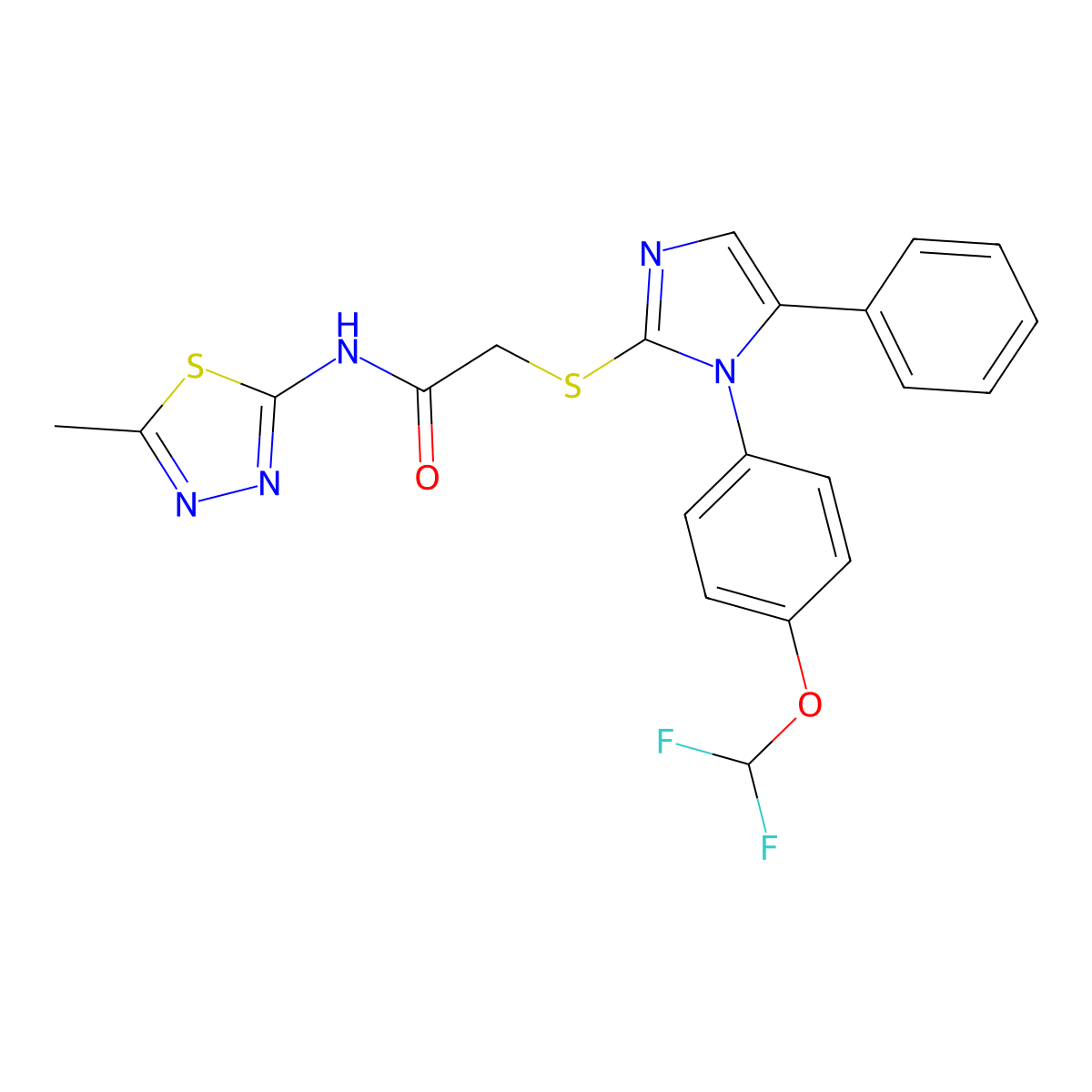 2-((1-(4-(difluoromethoxy)phenyl)-5-phenyl-1H-imidazol-2-yl)thio)-N-(5-methyl-1,3,4-thiadiazol-2-yl)acetamide molecular structure, CAS 1226439-36-6