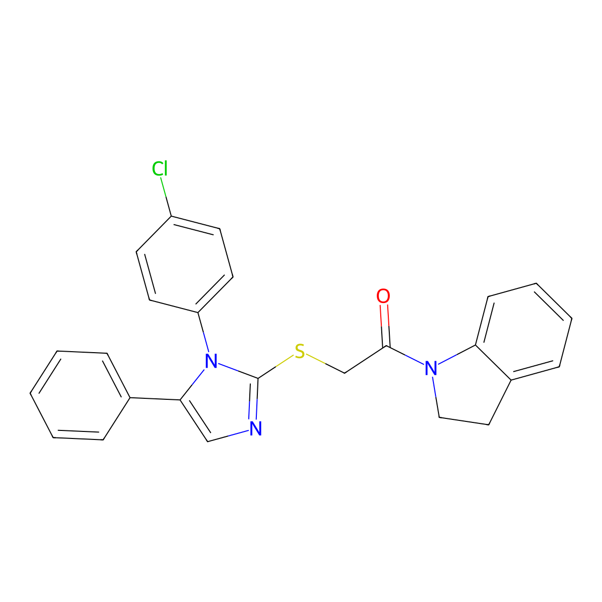 2-((1-(4-chlorophenyl)-5-phenyl-1H-imidazol-2-yl)thio)-1-(indolin-1-yl)ethanone molecular structure, CAS 1226439-37-7