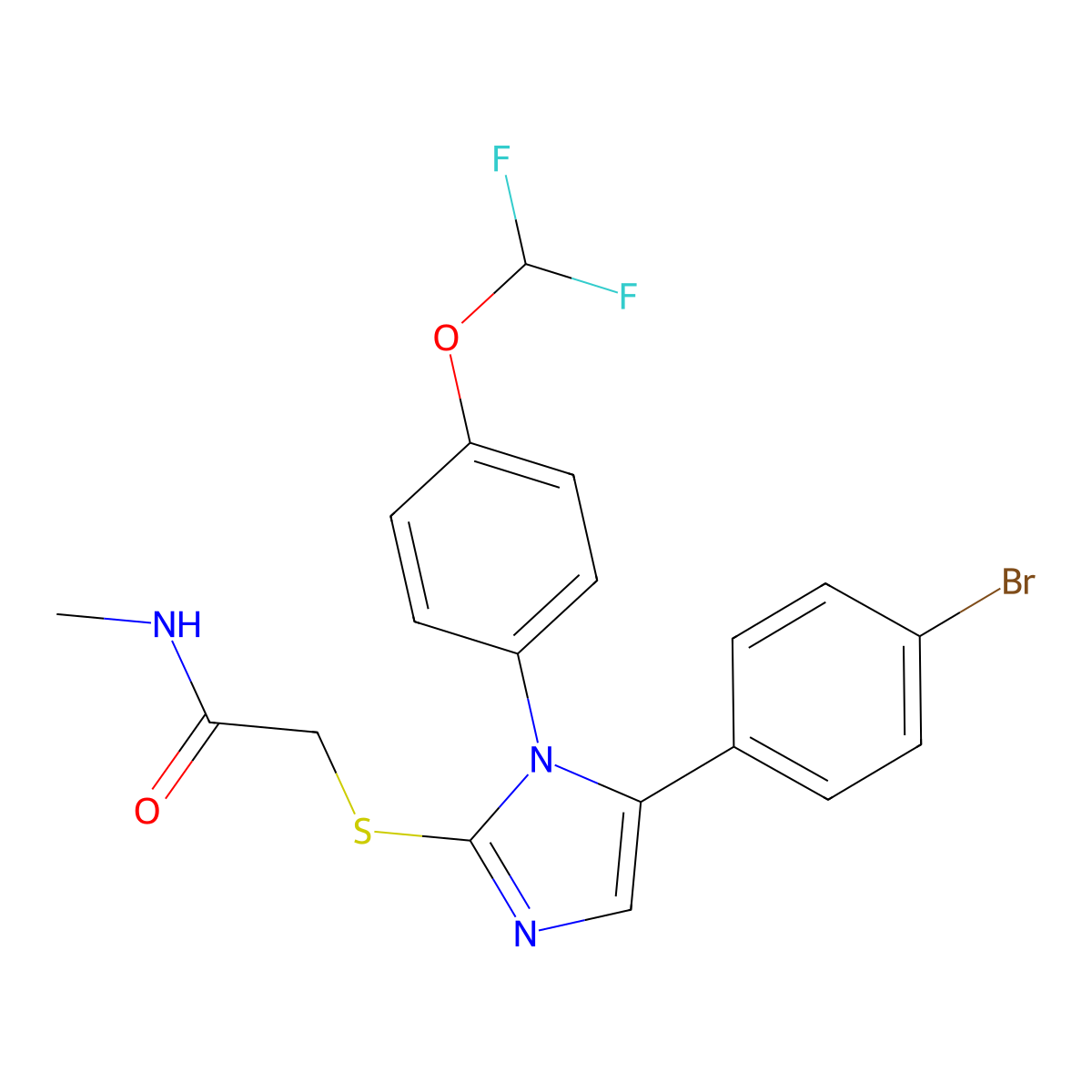 2-((5-(4-bromophenyl)-1-(4-(difluoromethoxy)phenyl)-1H-imidazol-2-yl)thio)-N-methylacetamide molecular structure, CAS 1226439-40-2