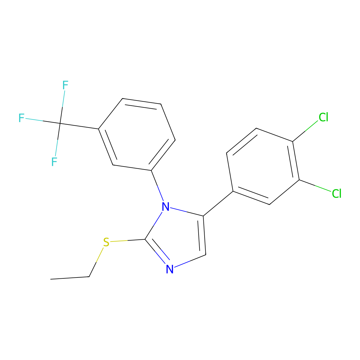5-(3,4-dichlorophenyl)-2-(ethylthio)-1-(3-(trifluoromethyl)phenyl)-1H-imidazole molecular structure, CAS 1226439-41-3