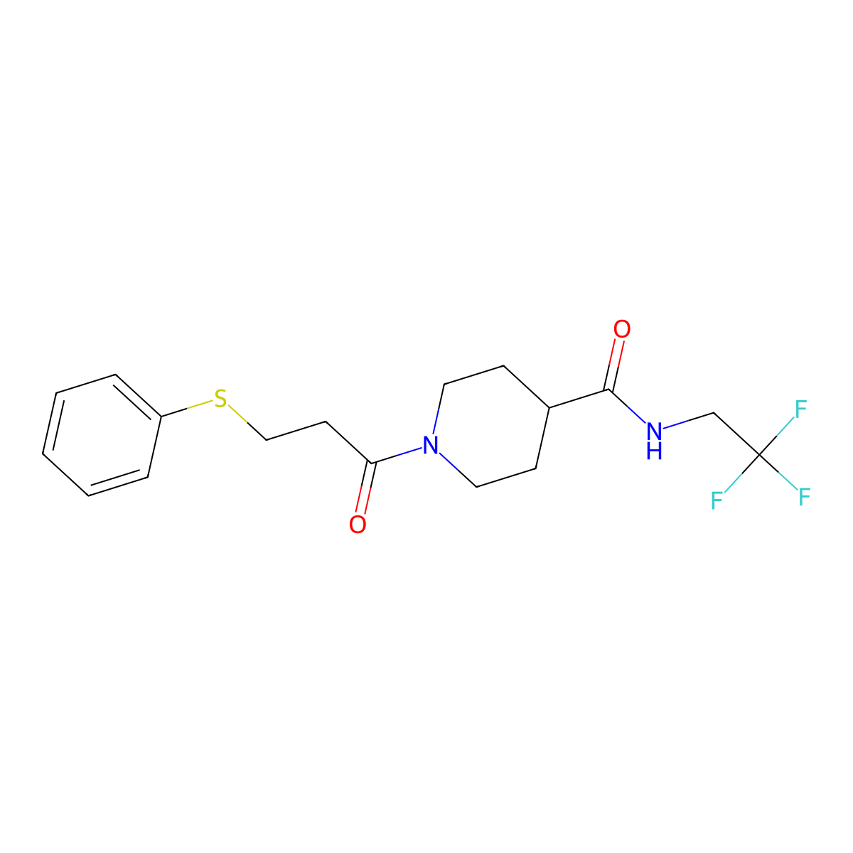 1-(3-(phenylthio)propanoyl)-N-(2,2,2-trifluoroethyl)piperidine-4-carboxamide molecular structure, CAS 1226439-44-6