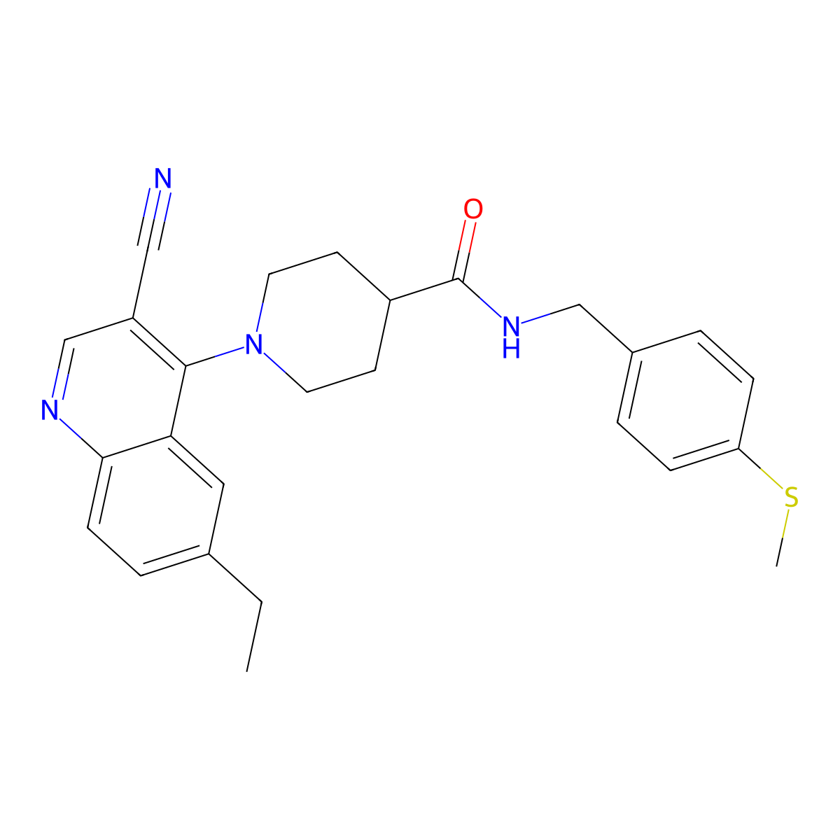 1-(3-cyano-6-ethylquinolin-4-yl)-N-{[4-(methylsulfanyl)phenyl]methyl}piperidine-4-carboxamide molecular structure, CAS 1226439-48-0