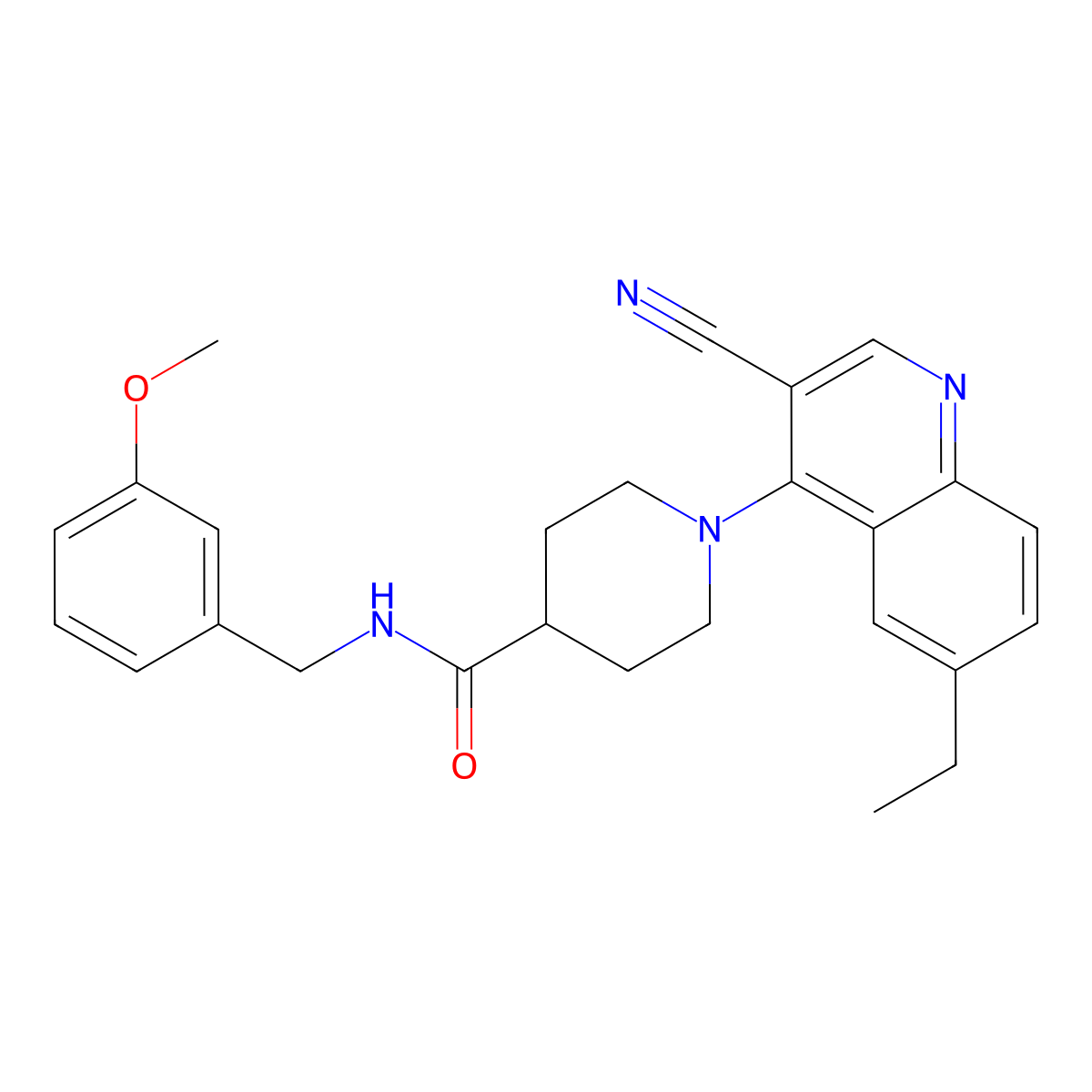 1-(3-cyano-6-ethylquinolin-4-yl)-N-[(3-methoxyphenyl)methyl]piperidine-4-carboxamide molecular structure, CAS 1226439-51-5