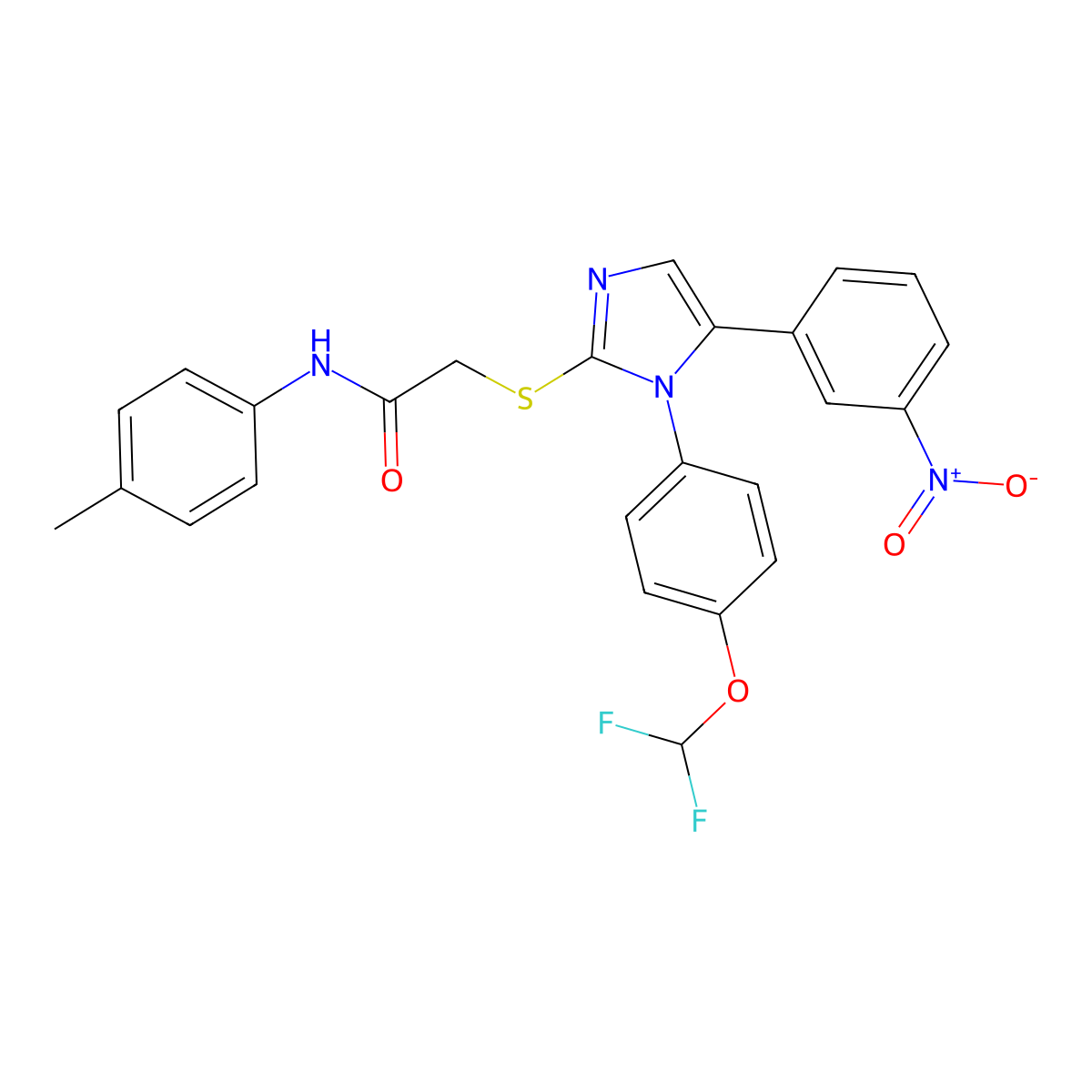 2-({1-[4-(difluoromethoxy)phenyl]-5-(3-nitrophenyl)-1H-imidazol-2-yl}sulfanyl)-N-(4-methylphenyl)acetamide molecular structure, CAS 1226439-53-7
