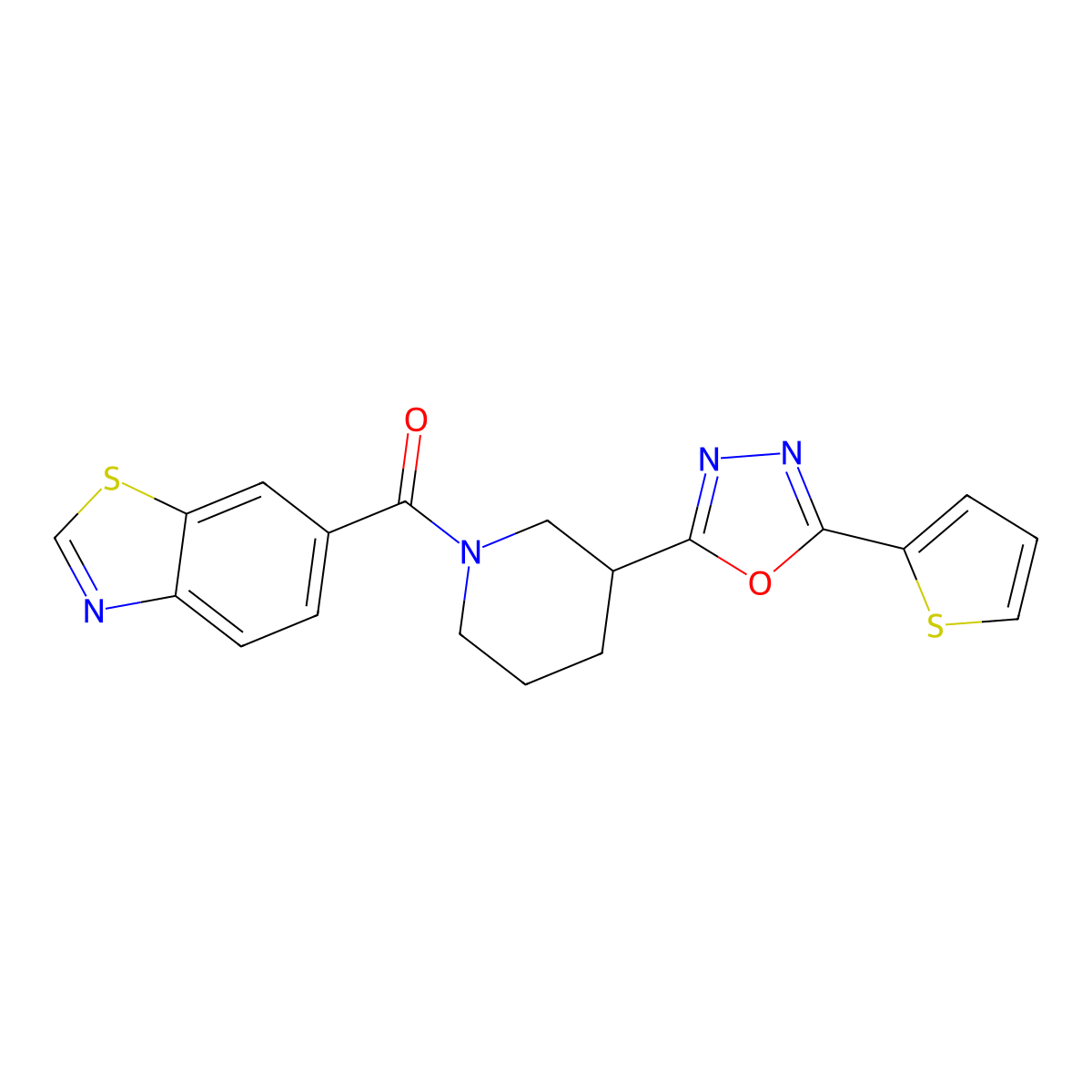 Benzo[d]thiazol-6-yl(3-(5-(thiophen-2-yl)-1,3,4-oxadiazol-2-yl)piperidin-1-yl)methanone molecular structure, CAS 1226439-54-8
