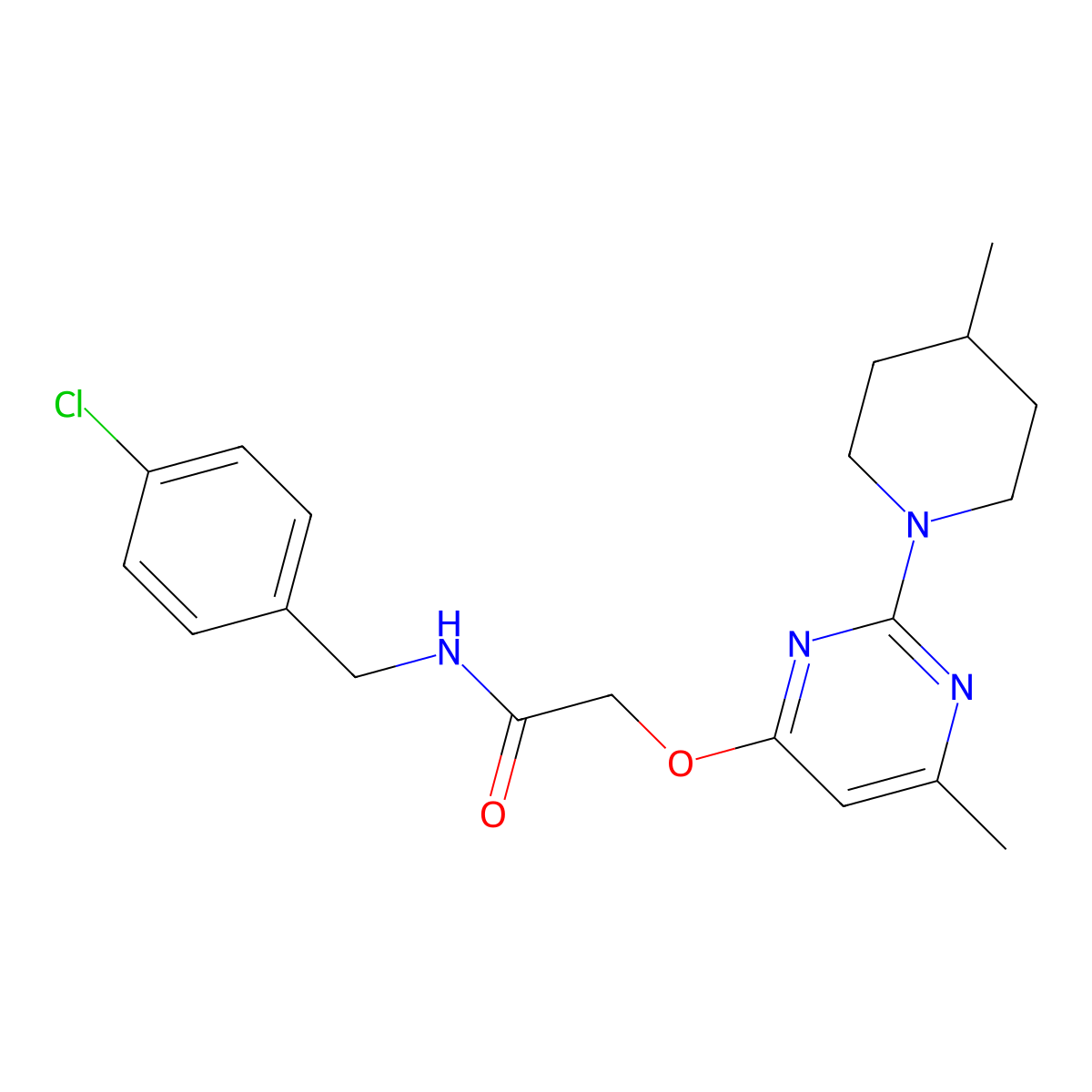N-(4-chlorobenzyl)-2-{[6-methyl-2-(4-methylpiperidin-1-yl)pyrimidin-4-yl]oxy}acetamide molecular structure, CAS 1226439-58-2