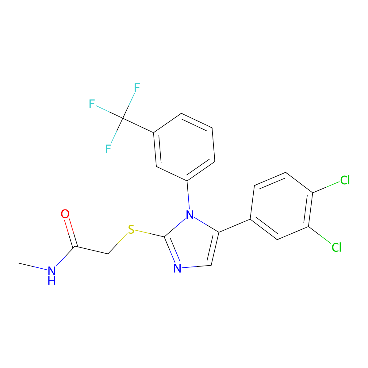 2-((5-(3,4-dichlorophenyl)-1-(3-(trifluoromethyl)phenyl)-1H-imidazol-2-yl)thio)-N-methylacetamide molecular structure, CAS 1226439-63-9