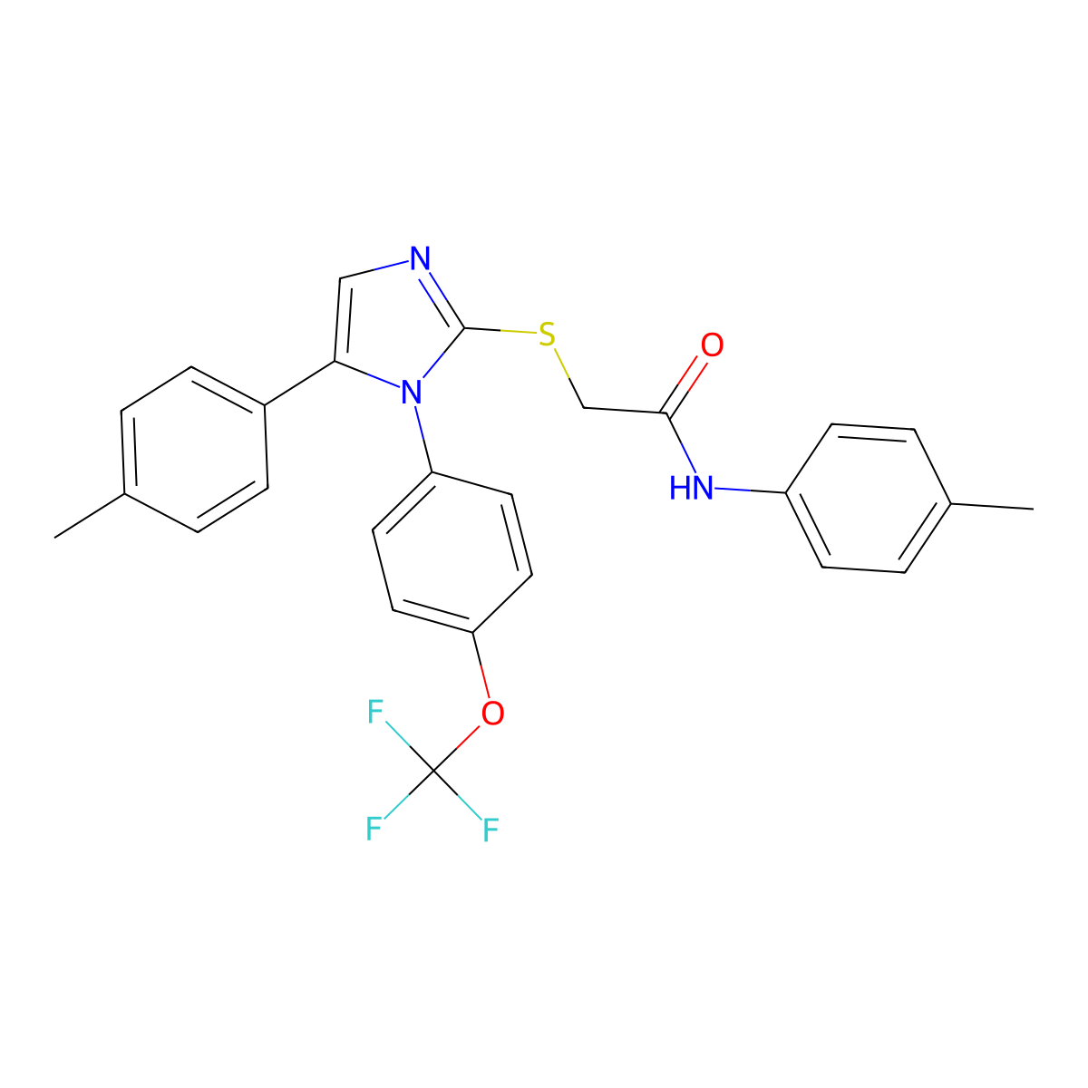 N-(p-tolyl)-2-((5-(p-tolyl)-1-(4-(trifluoromethoxy)phenyl)-1H-imidazol-2-yl)thio)acetamide molecular structure, CAS 1226439-64-0