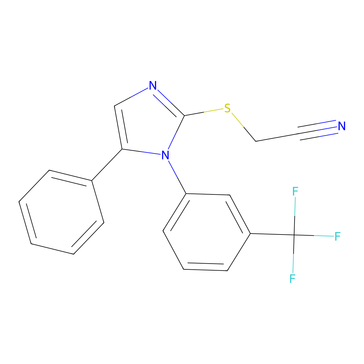 2-((5-phenyl-1-(3-(trifluoromethyl)phenyl)-1H-imidazol-2-yl)thio)acetonitrile molecular structure, CAS 1226439-67-3