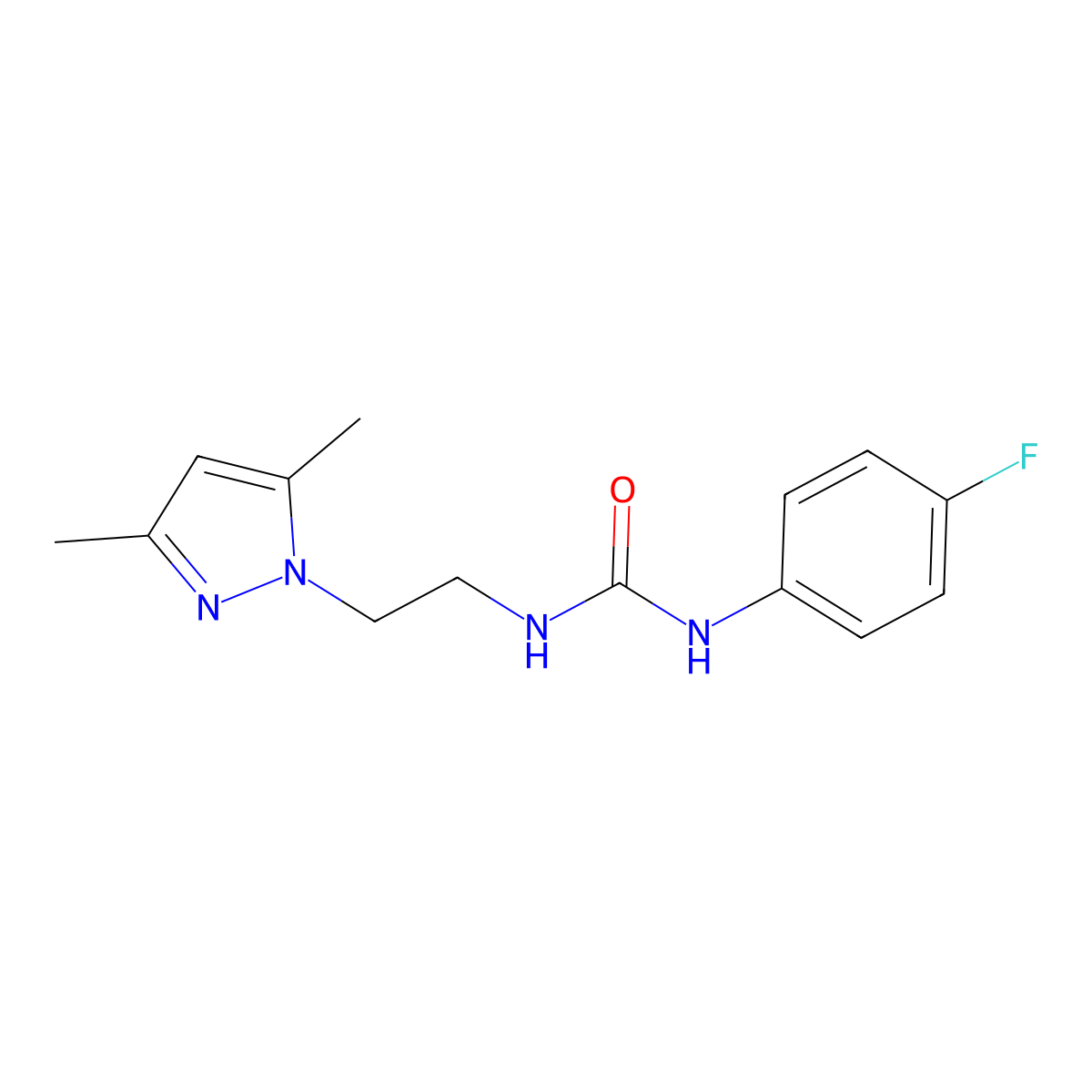 1-(2-(3,5-dimethyl-1H-pyrazol-1-yl)ethyl)-3-(4-fluorophenyl)urea molecular structure, CAS 1226439-69-5
