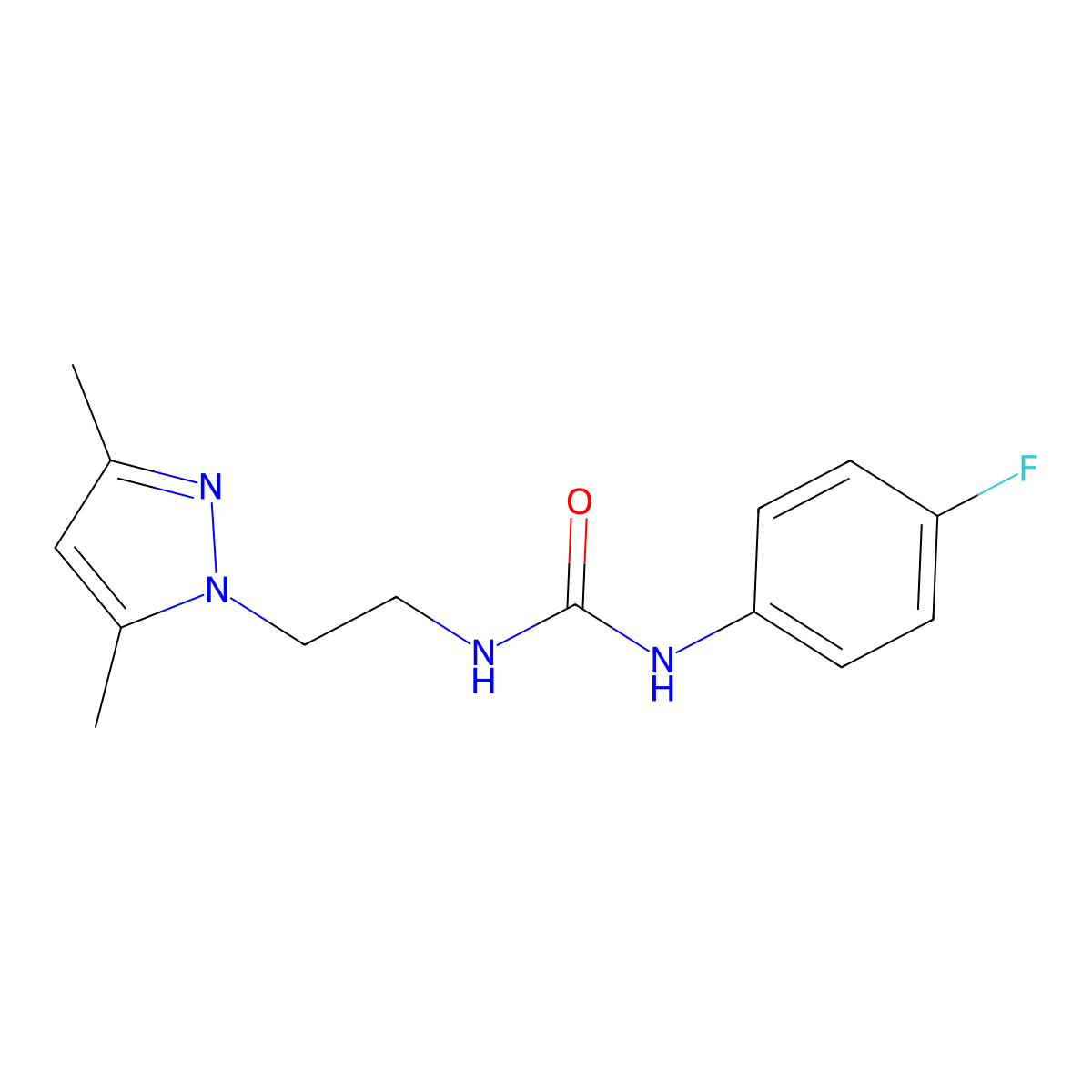 1-(2-(3,5-dimethyl-1H-pyrazol-1-yl)ethyl)-3-(4-fluorophenyl)urea molecular structure, CAS 1226439-69-5