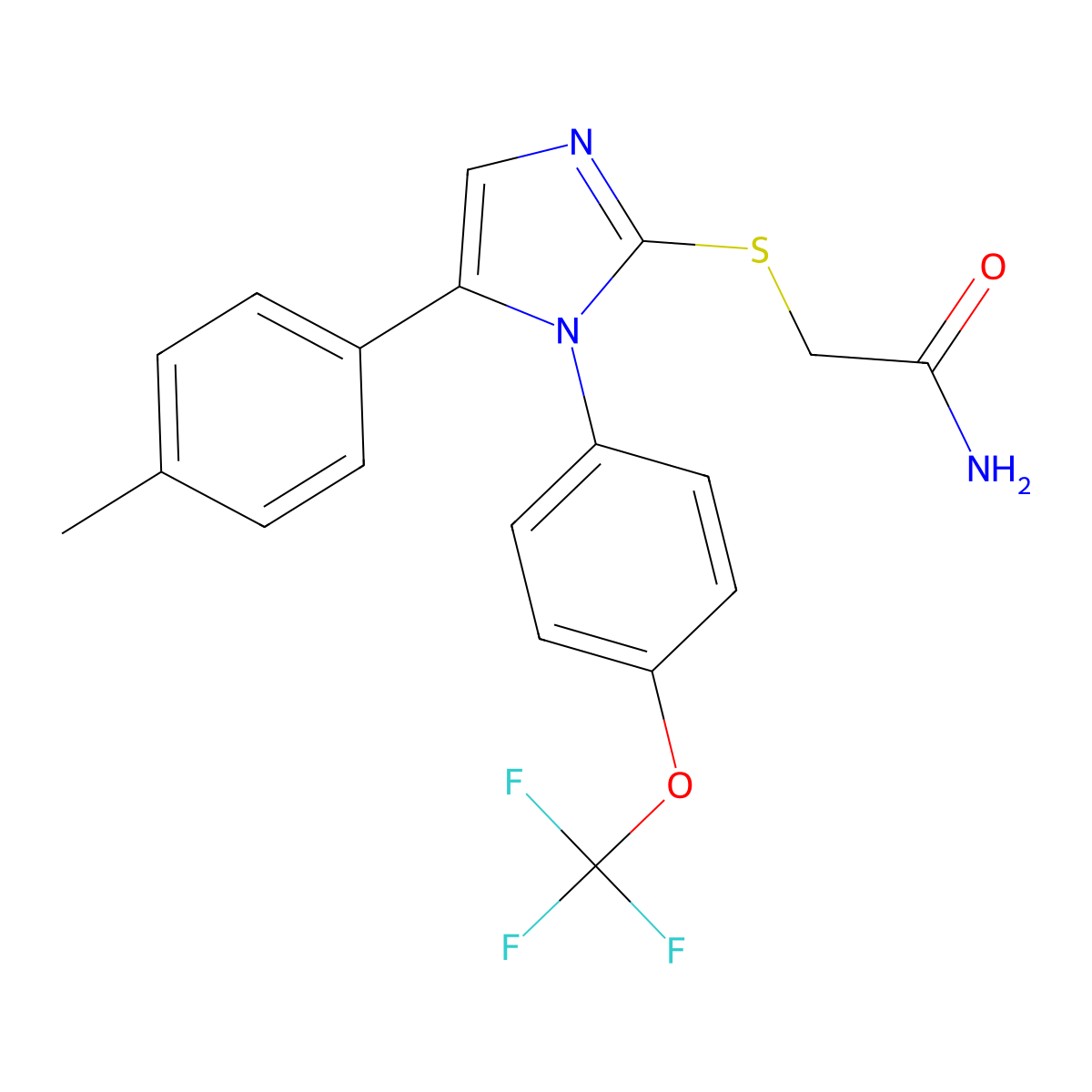 2-((5-(p-tolyl)-1-(4-(trifluoromethoxy)phenyl)-1H-imidazol-2-yl)thio)acetamide molecular structure, CAS 1226439-75-3