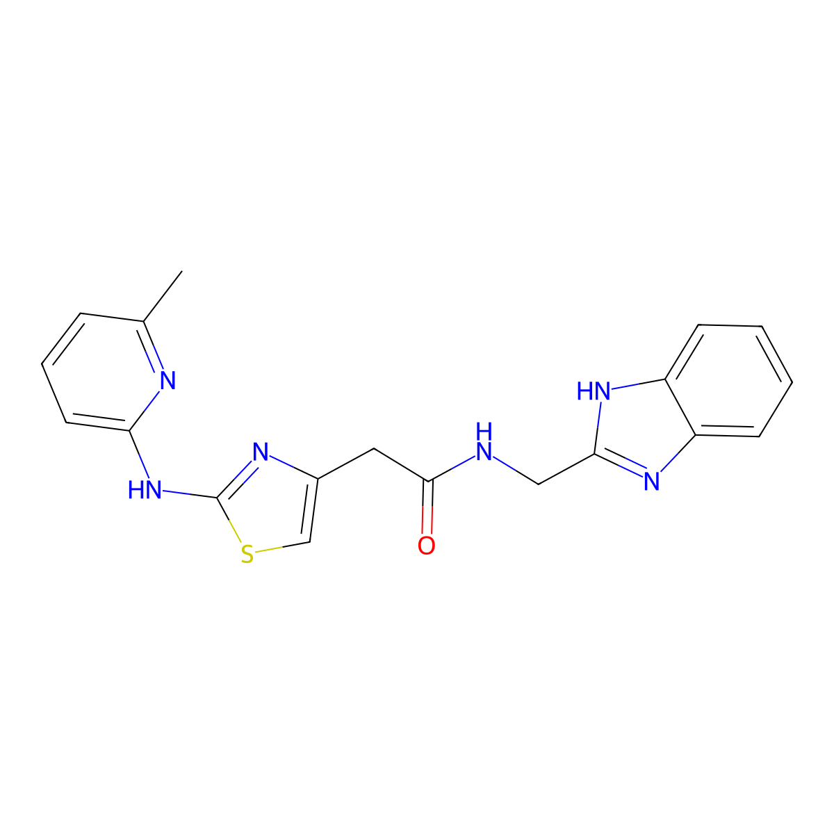 N-((1H-benzo[d]imidazol-2-yl)methyl)-2-(2-((6-methylpyridin-2-yl)amino)thiazol-4-yl)acetamide molecular structure, CAS 1226439-78-6