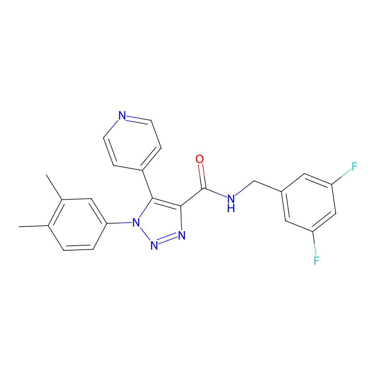 N-(3,5-difluorobenzyl)-1-(3,4-dimethylphenyl)-5-(pyridin-4-yl)-1H-1,2,3-triazole-4-carboxamide molecular structure, CAS 1226439-79-7