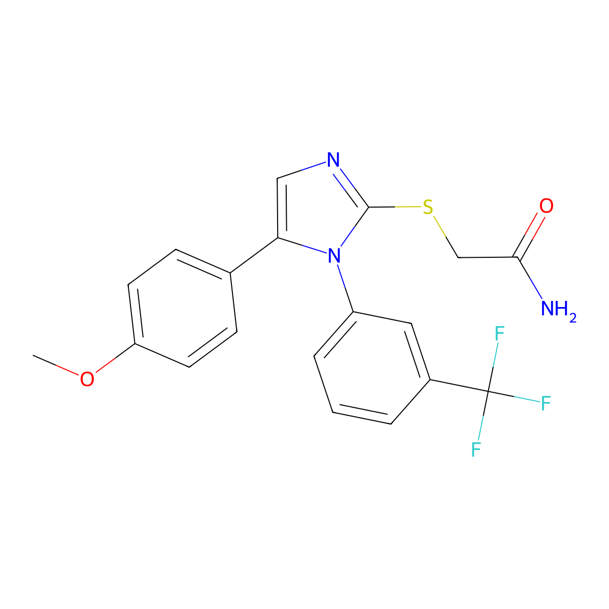 2-((5-(4-methoxyphenyl)-1-(3-(trifluoromethyl)phenyl)-1H-imidazol-2-yl)thio)acetamide molecular structure, CAS 1226439-82-2