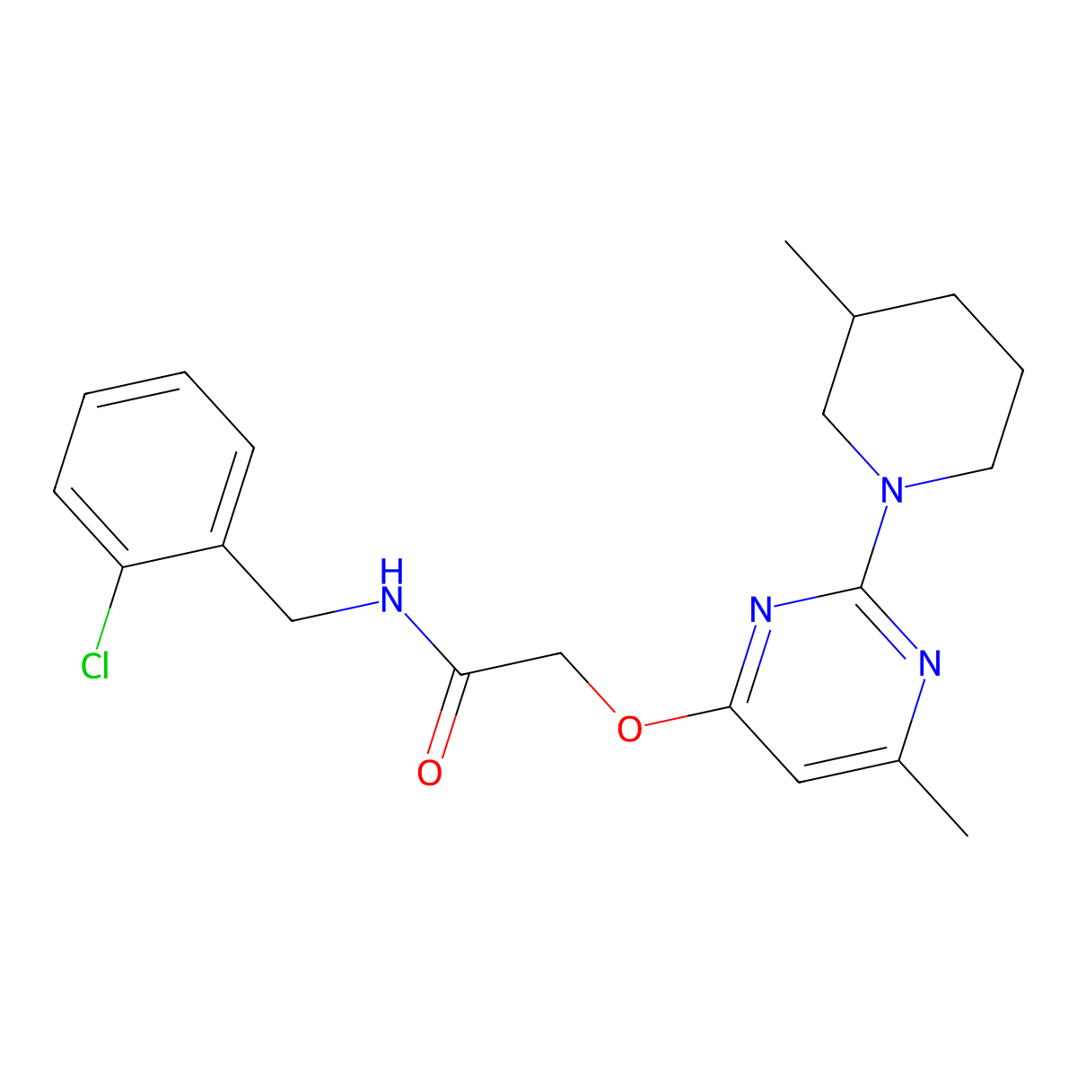 N-(2-chlorobenzyl)-2-{[6-methyl-2-(3-methylpiperidin-1-yl)pyrimidin-4-yl]oxy}acetamide molecular structure, CAS 1226439-84-4