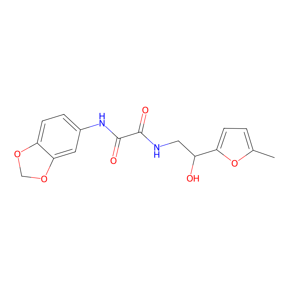 N1-(benzo[d][1,3]dioxol-5-yl)-N2-(2-hydroxy-2-(5-methylfuran-2-yl)ethyl)oxalamide molecular structure, CAS 1226439-85-5