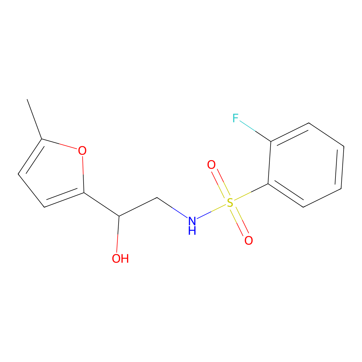 2-fluoro-N-(2-hydroxy-2-(5-methylfuran-2-yl)ethyl)benzenesulfonamide molecular structure, CAS 1226439-87-7