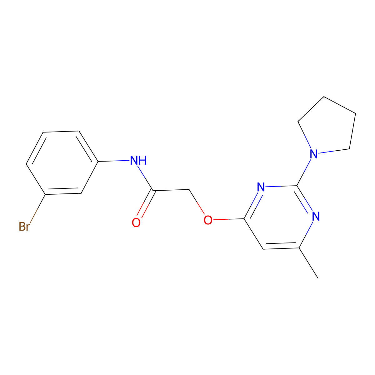N-(3-bromophenyl)-2-{[6-methyl-2-(pyrrolidin-1-yl)pyrimidin-4-yl]oxy}acetamide molecular structure, CAS 1226439-88-8