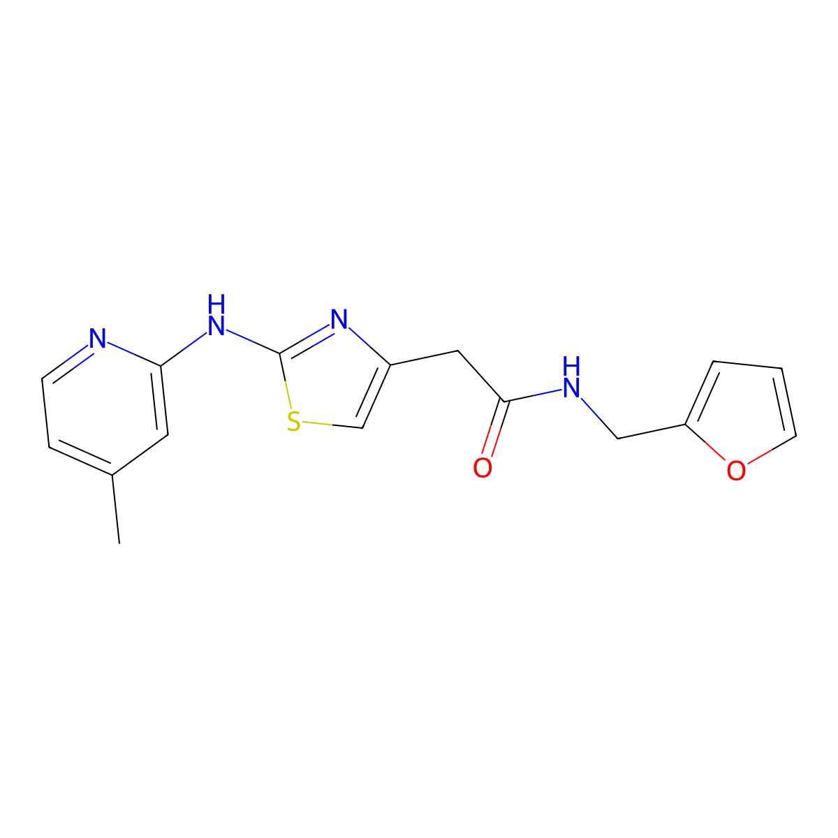 N-(furan-2-ylmethyl)-2-(2-((4-methylpyridin-2-yl)amino)thiazol-4-yl)acetamide molecular structure, CAS 1226439-90-2