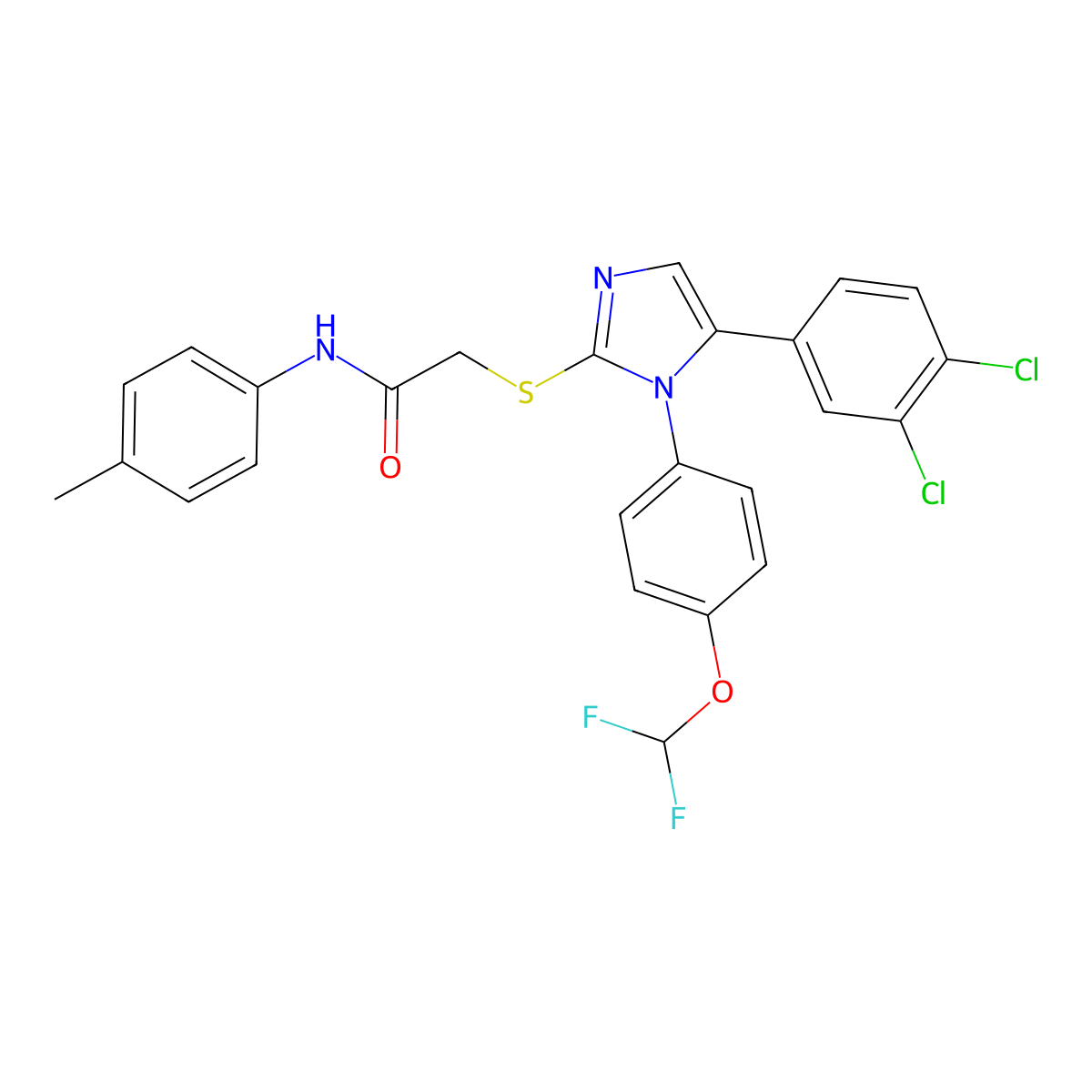 2-((5-(3,4-dichlorophenyl)-1-(4-(difluoromethoxy)phenyl)-1H-imidazol-2-yl)thio)-N-(p-tolyl)acetamide molecular structure, CAS 1226439-93-5