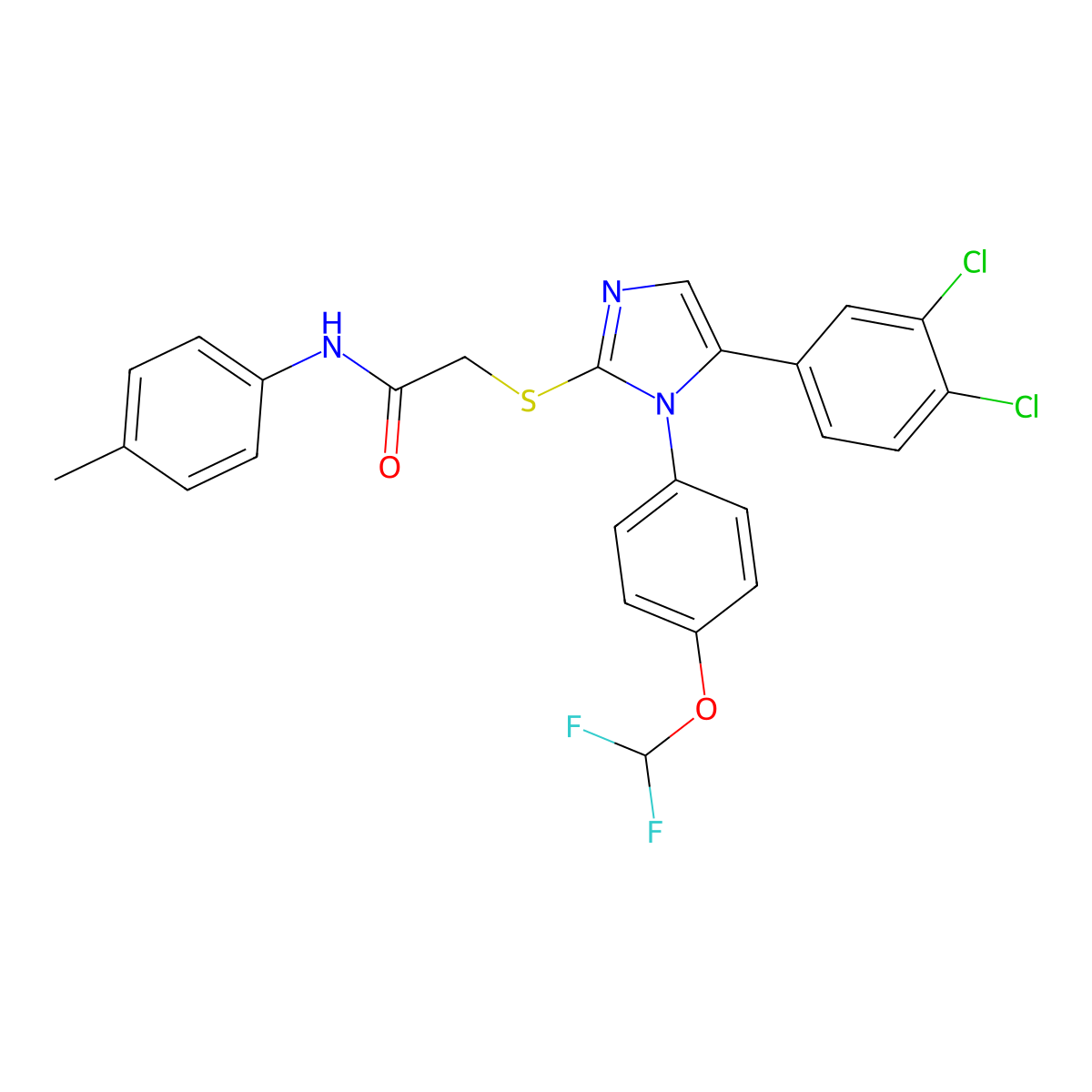 2-((5-(3,4-dichlorophenyl)-1-(4-(difluoromethoxy)phenyl)-1H-imidazol-2-yl)thio)-N-(p-tolyl)acetamide molecular structure, CAS 1226439-93-5
