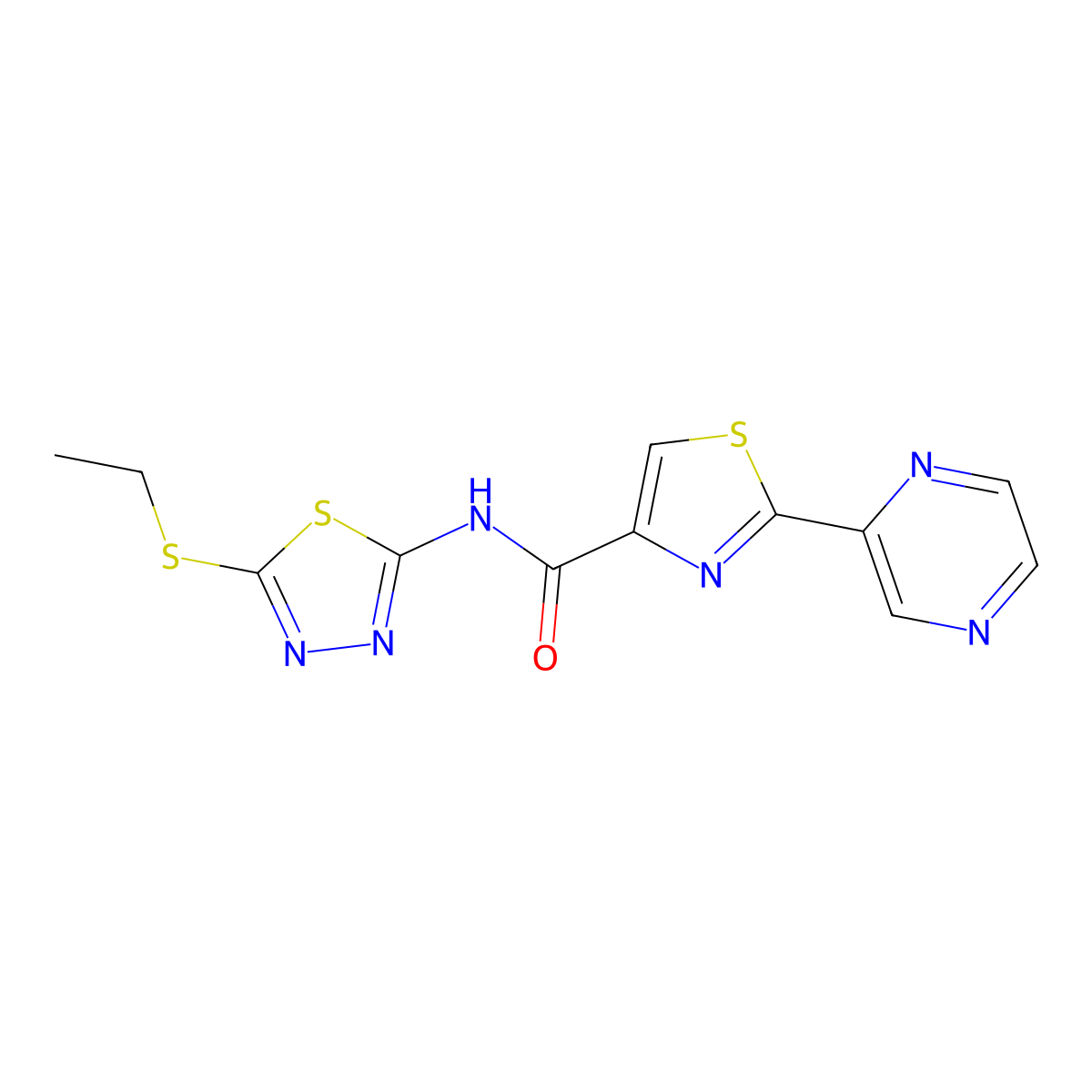 N-(5-(ethylthio)-1,3,4-thiadiazol-2-yl)-2-(pyrazin-2-yl)thiazole-4-carboxamide molecular structure, CAS 1226439-95-7