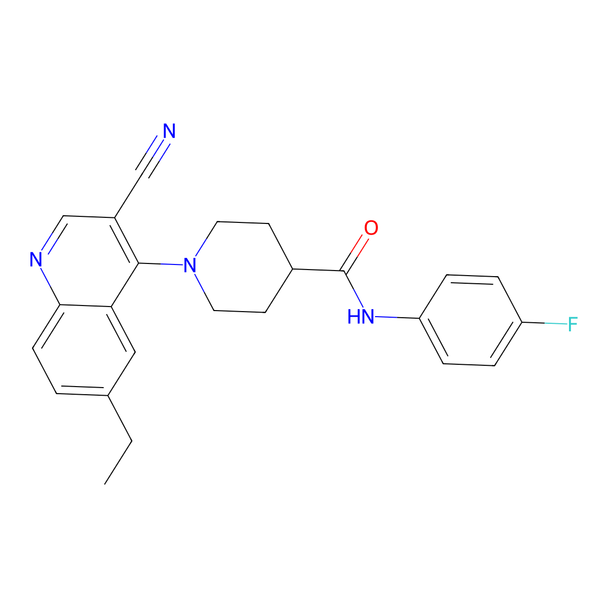 1-(3-cyano-6-ethylquinolin-4-yl)-N-(4-fluorophenyl)piperidine-4-carboxamide molecular structure, CAS 1226440-03-4