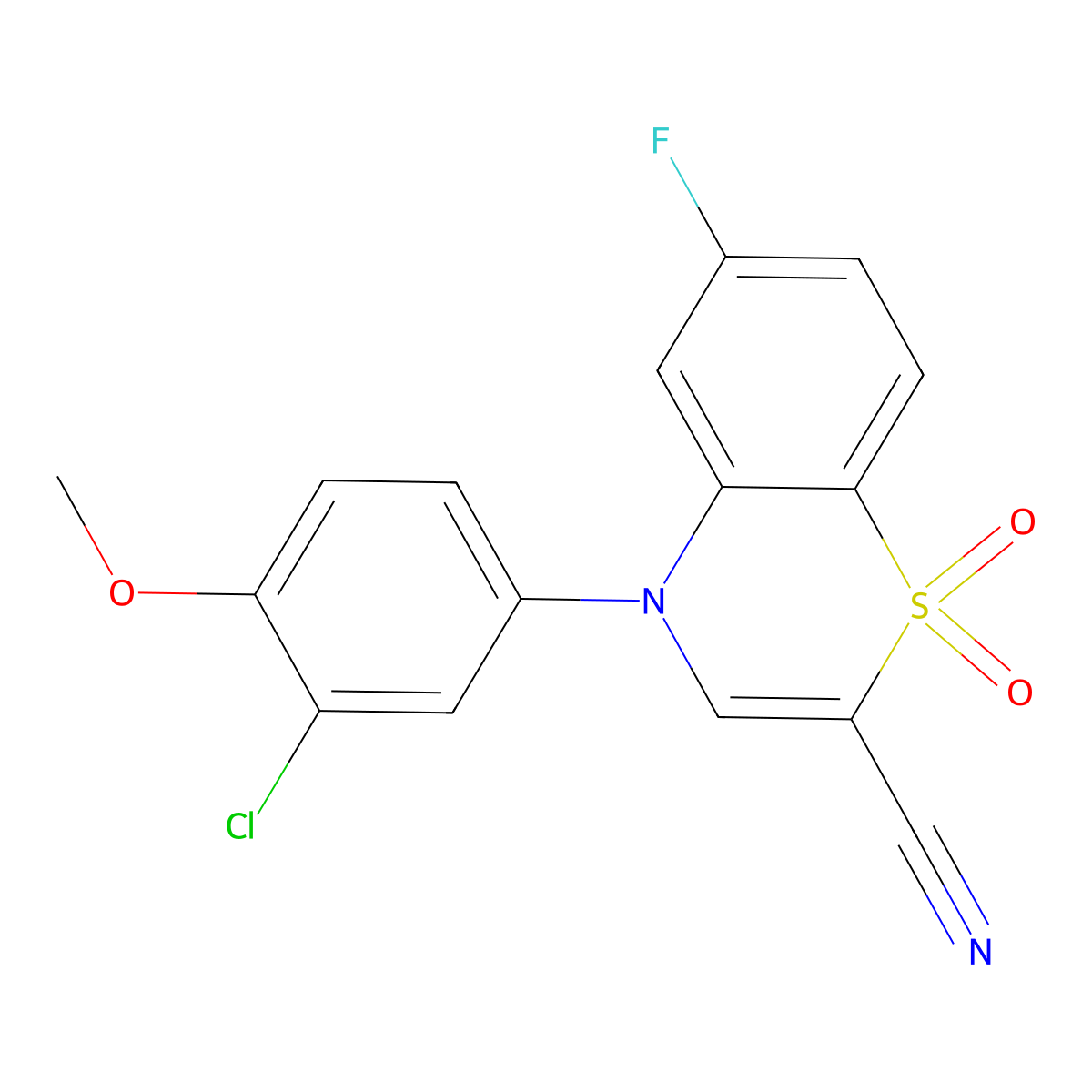 4-(3-chloro-4-methoxyphenyl)-6-fluoro-4H-benzo[b][1,4]thiazine-2-carbonitrile 1,1-dioxide molecular structure, CAS 1226440-04-5