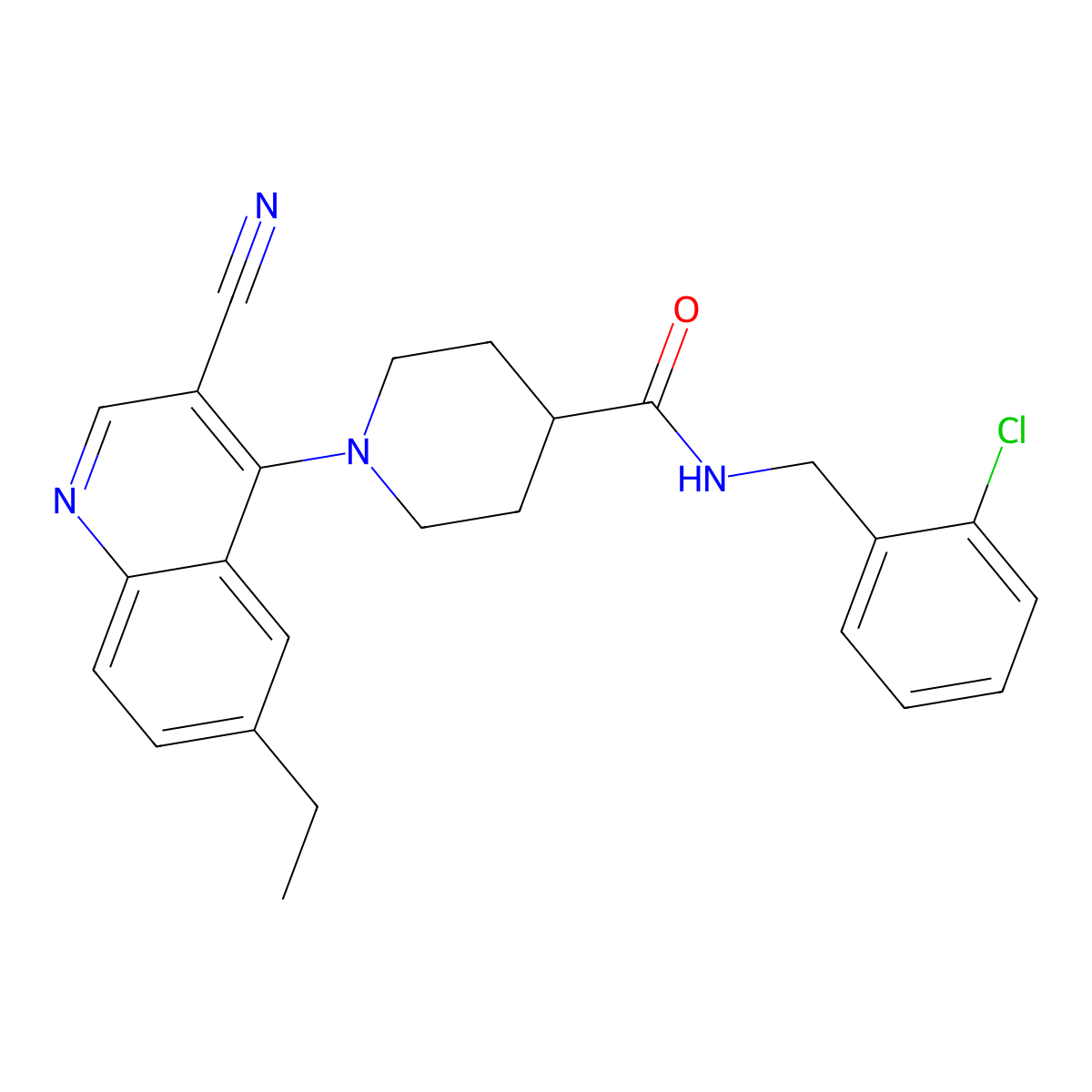 N-[(2-chlorophenyl)methyl]-1-(3-cyano-6-ethylquinolin-4-yl)piperidine-4-carboxamide molecular structure, CAS 1226440-10-3