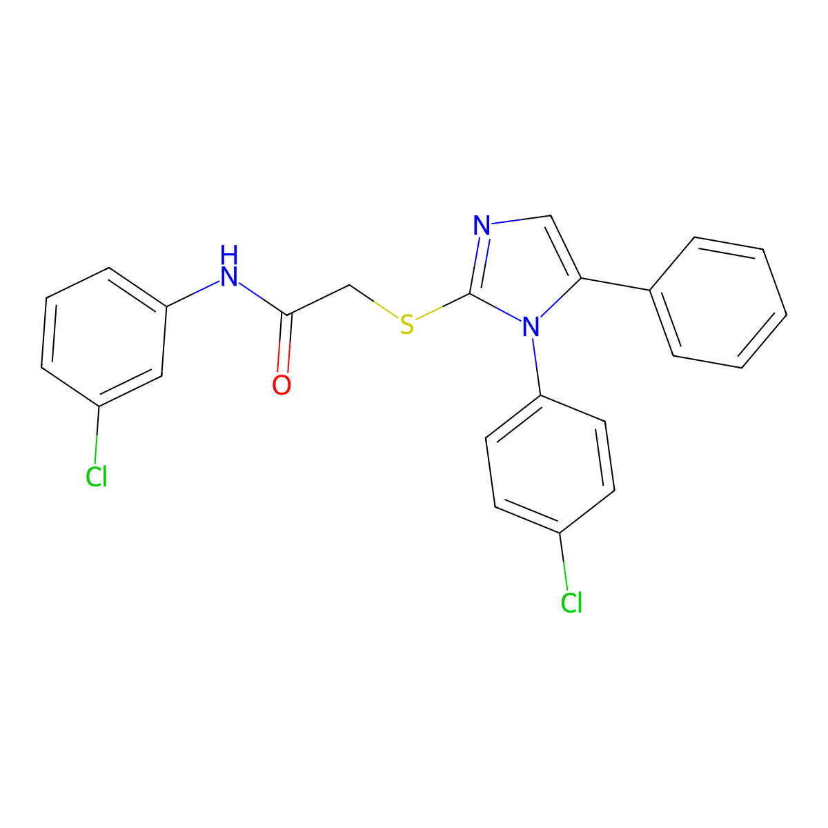 N-(3-chlorophenyl)-2-((1-(4-chlorophenyl)-5-phenyl-1H-imidazol-2-yl)thio)acetamide molecular structure, CAS 1226440-12-5