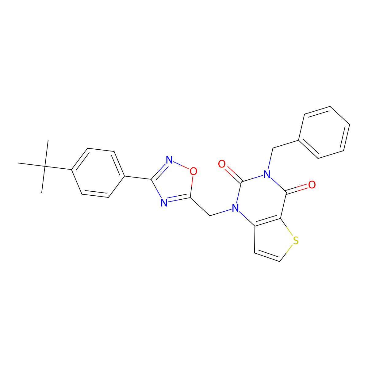 3-benzyl-1-{[3-(4-tert-butylphenyl)-1,2,4-oxadiazol-5-yl]methyl}-1H,2H,3H,4H-thieno[3,2-d]pyrimidine-2,4-dione molecular structure, CAS 1226440-13-6