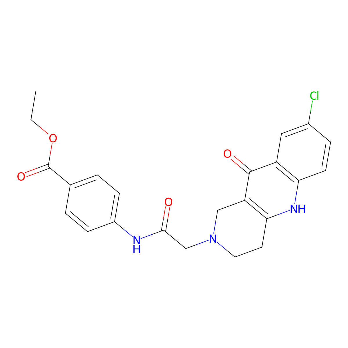 ethyl 4-(2-(8-chloro-10-oxo-3,4-dihydrobenzo[b][1,6]naphthyridin-2(1H,5H,10H)-yl)acetamido)benzoate molecular structure, CAS 1226440-14-7