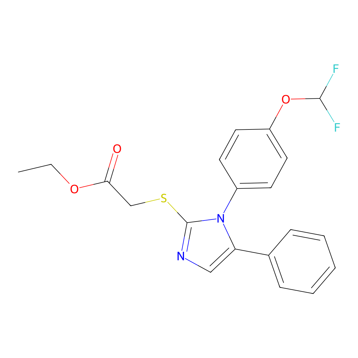 ethyl 2-((1-(4-(difluoromethoxy)phenyl)-5-phenyl-1H-imidazol-2-yl)thio)acetate molecular structure, CAS 1226440-16-9