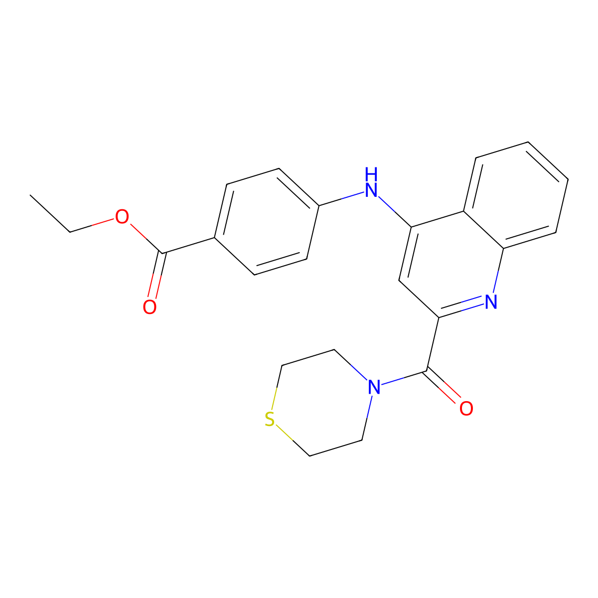 Ethyl 4-{[2-(thiomorpholine-4-carbonyl)quinolin-4-yl]amino}benzoate molecular structure, CAS 1226440-17-0