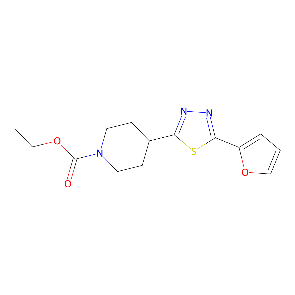 Ethyl 4-[5-(furan-2-yl)-1,3,4-thiadiazol-2-yl]piperidine-1-carboxylate molecular structure, CAS 1226440-21-6